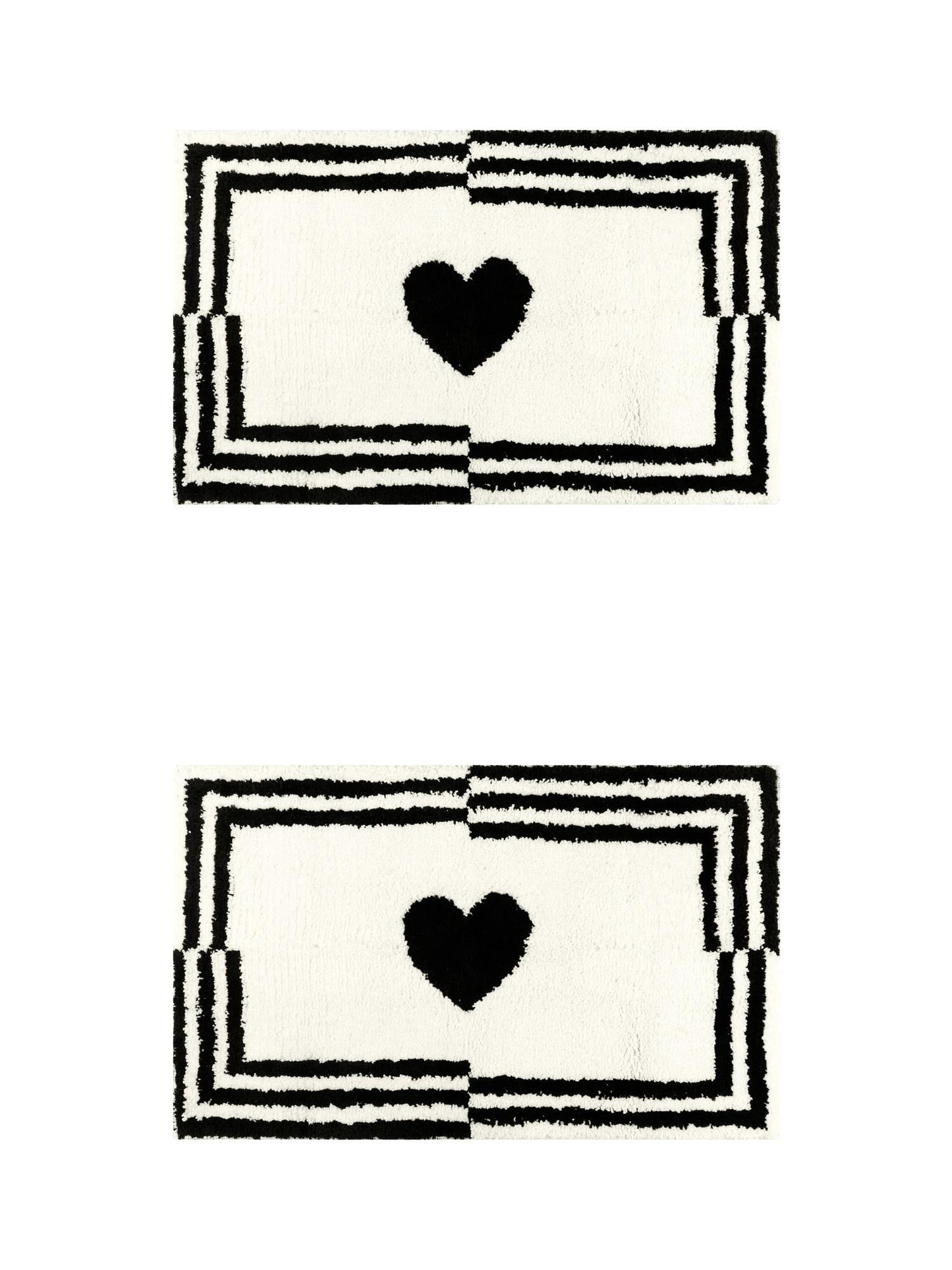 Unique Bargains 2 Pcs Cute Heart Pattern Bath Rugs Soft Absorbent Non-Slip Bath Mats Beige 16" x 24"/20" x 32"
