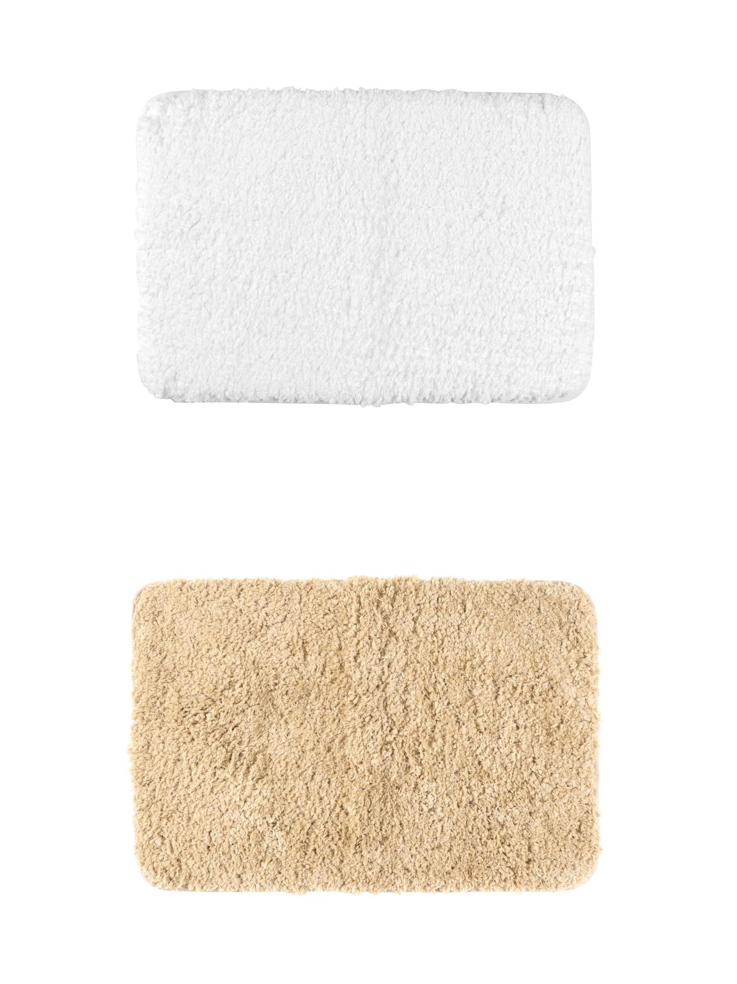 Unique Bargains 2 Pcs Extra Soft Thick Microfiber Non-Slip Plush Bath Mats White/Khaki 16" x 24"