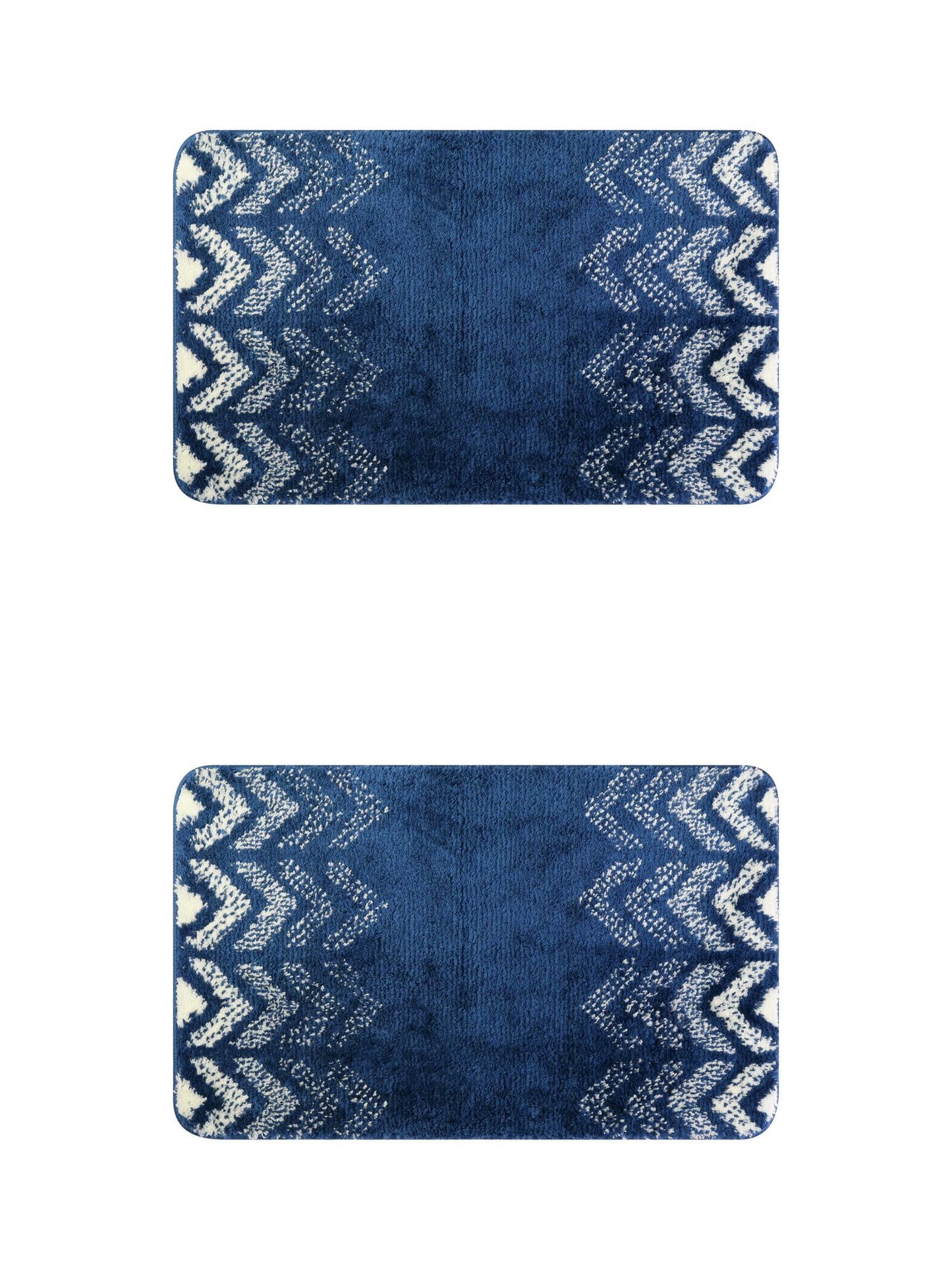 Unique Bargains 2 Pcs Geometric Patterns Bathroom Mats Absorbent Non-Slip Bath Rugs Blue 16" x 24"