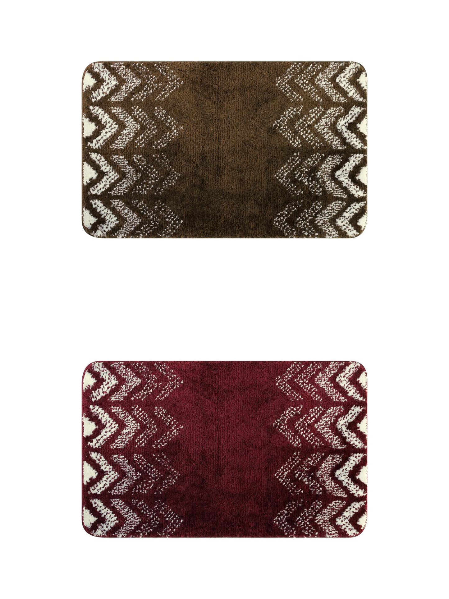 Unique Bargains 2 Pcs Geometric Patterns Bathroom Mats Absorbent Non-Slip Bath Rugs Brown/Red 16" x 24"