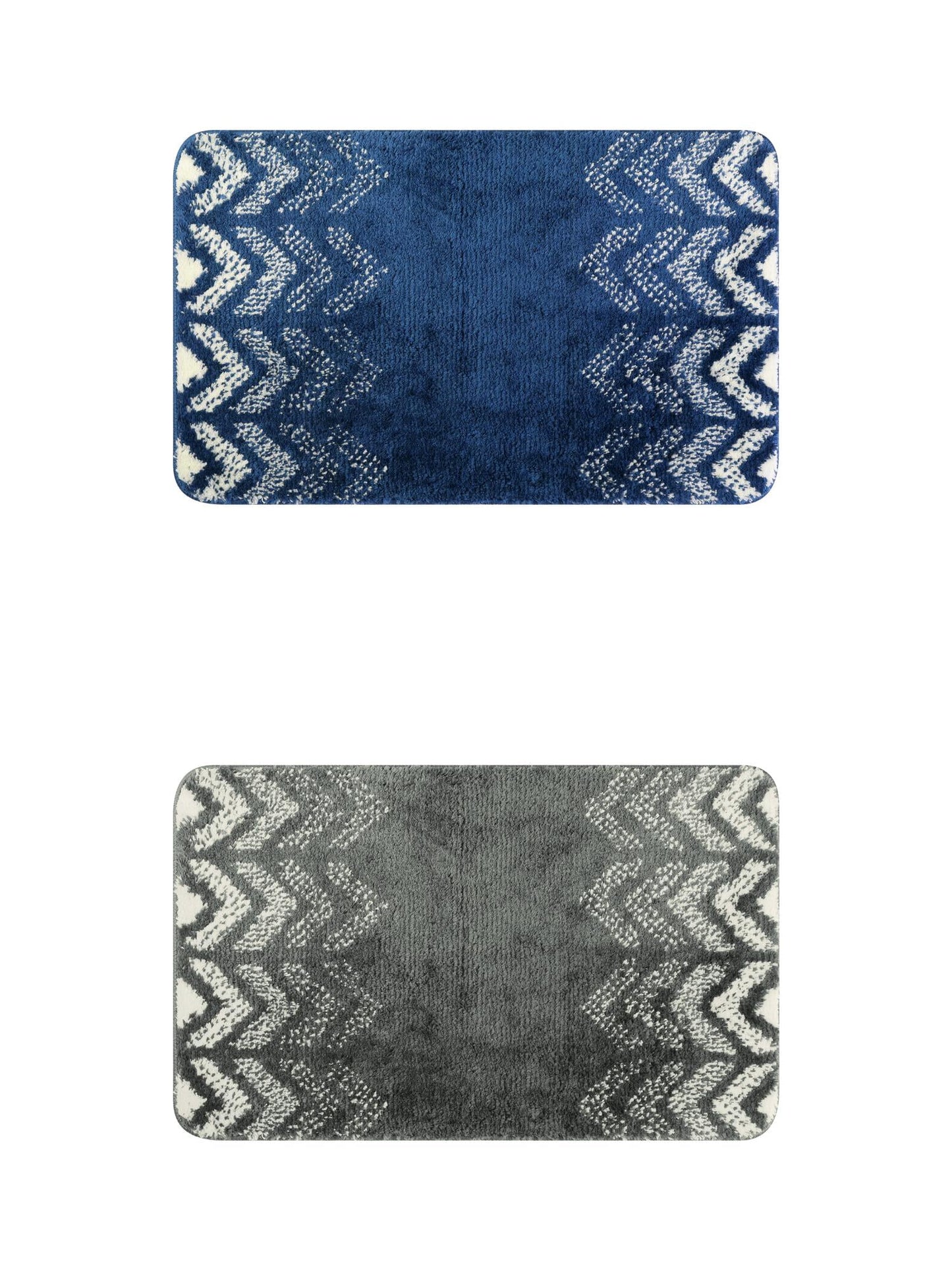 Unique Bargains 2 Pcs Geometric Patterns Bathroom Mats Absorbent Non-Slip Bath Rugs Dark Grey/Blue 20" x 32"