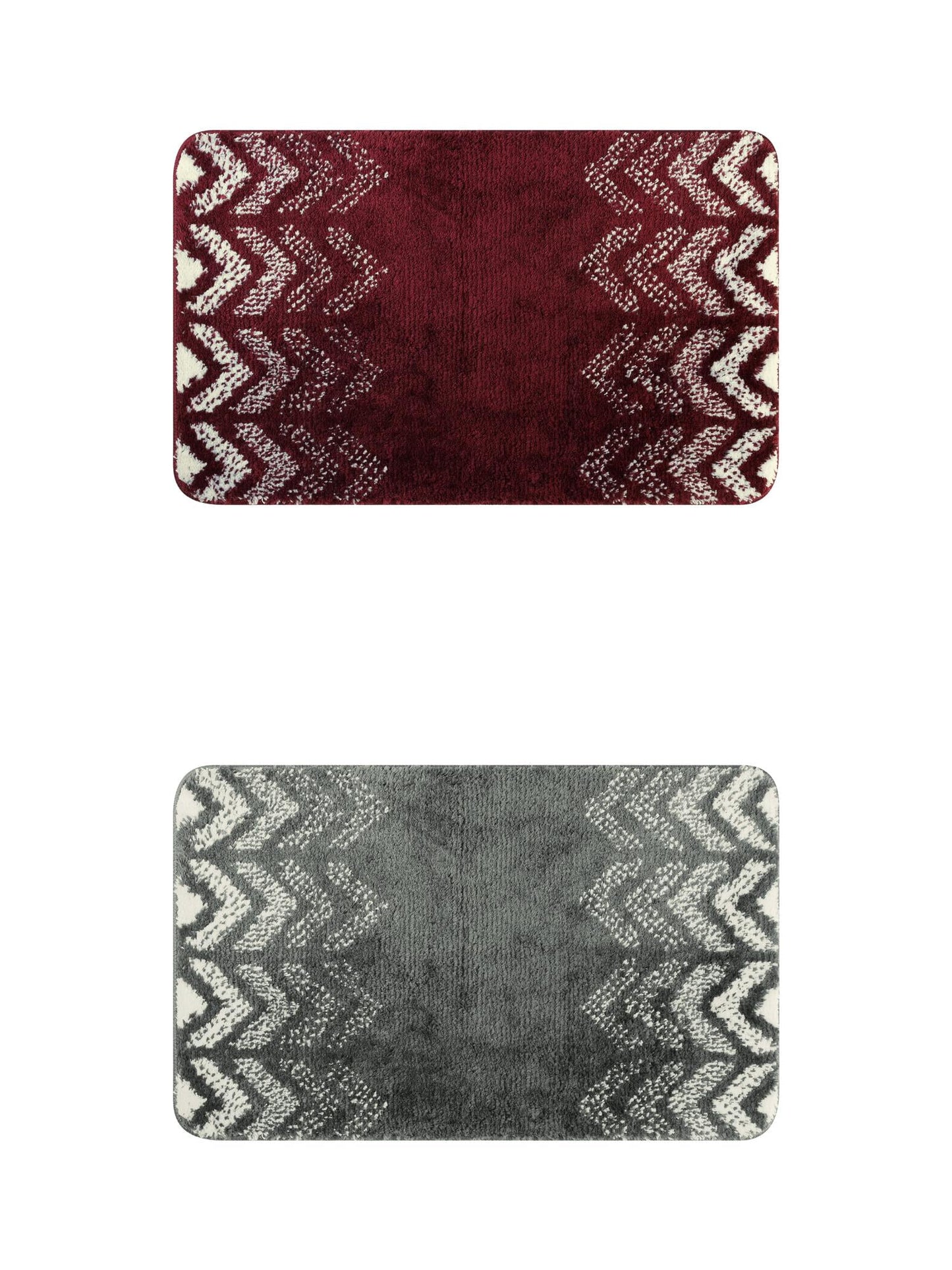 Unique Bargains 2 Pcs Geometric Patterns Bathroom Mats Absorbent Non-Slip Bath Rugs Dark Grey/Red 16" x 24"