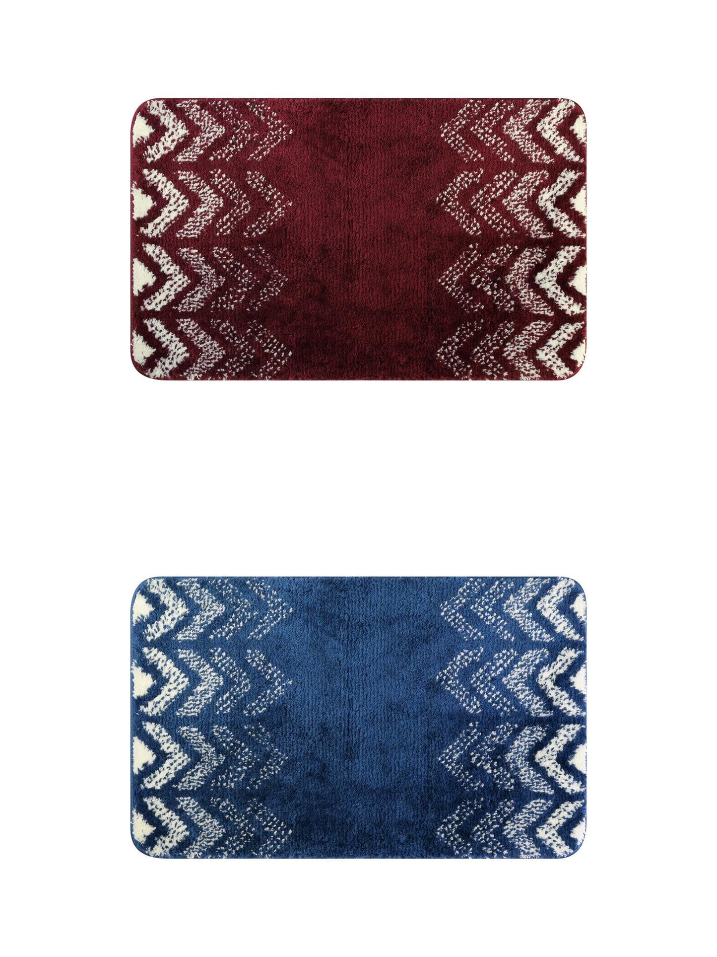 Unique Bargains 2 Pcs Geometric Patterns Bathroom Mats Absorbent Non-Slip Bath Rugs Red/Blue 16" x 24"