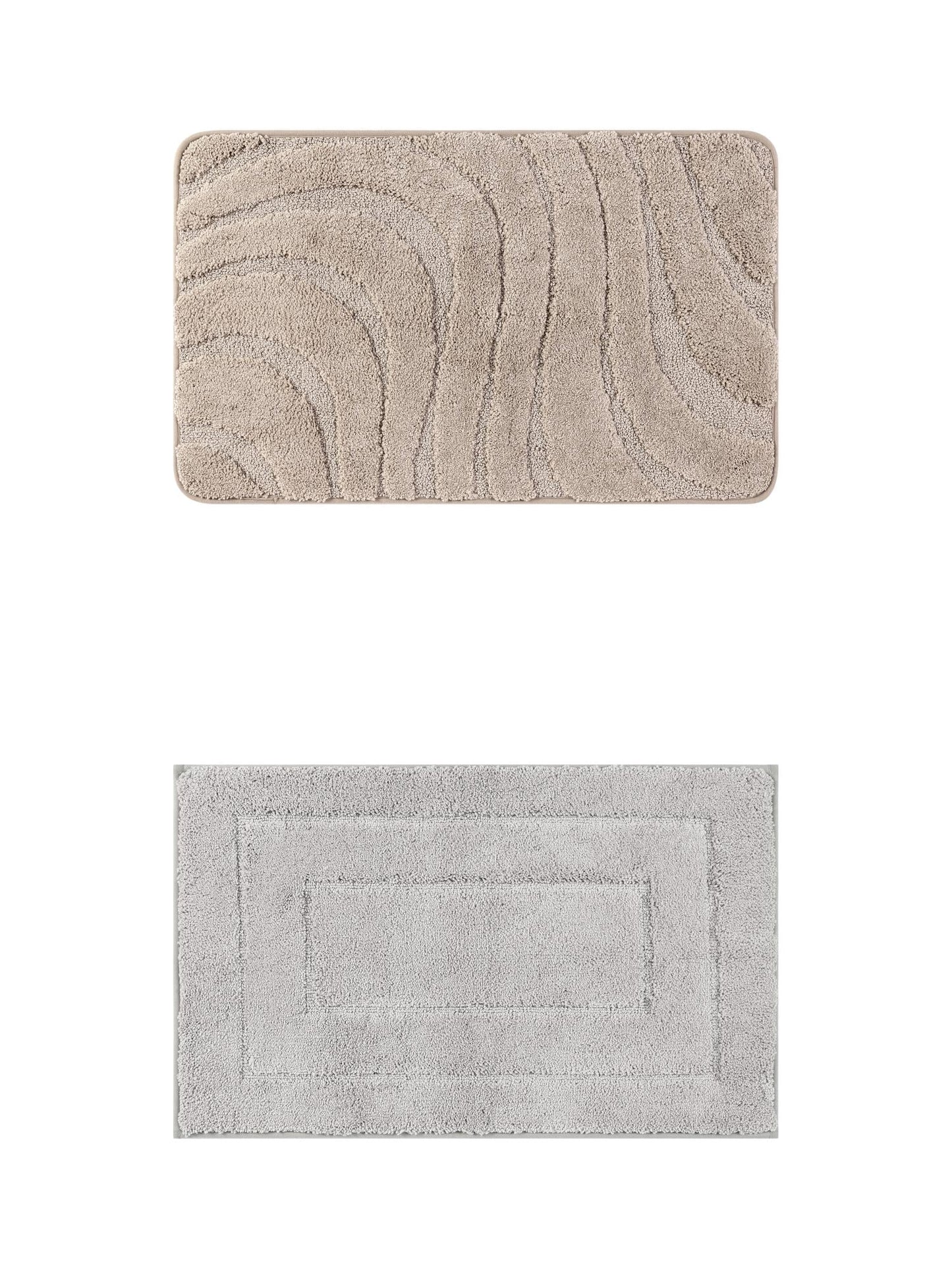 Unique Bargains 2 Pcs Geometry Absorbent Bathroom Rug Light Gray/Khaki 16" x 24"