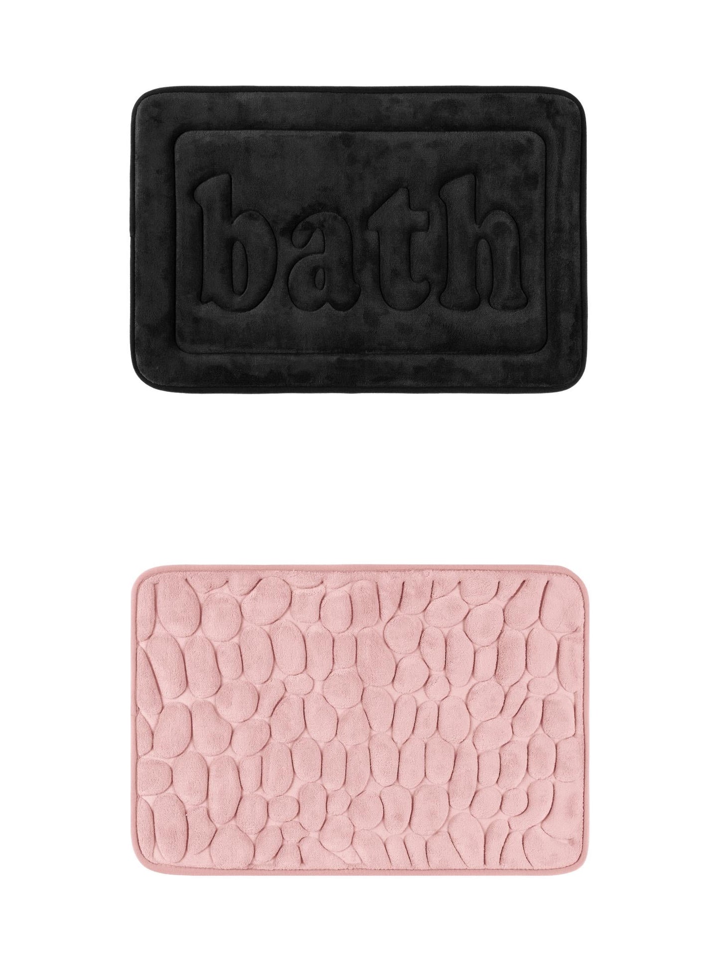 Unique Bargains 2 Pcs Memory Foam Absorbent Bathroom Rugs Black/Pink 16" x 24"