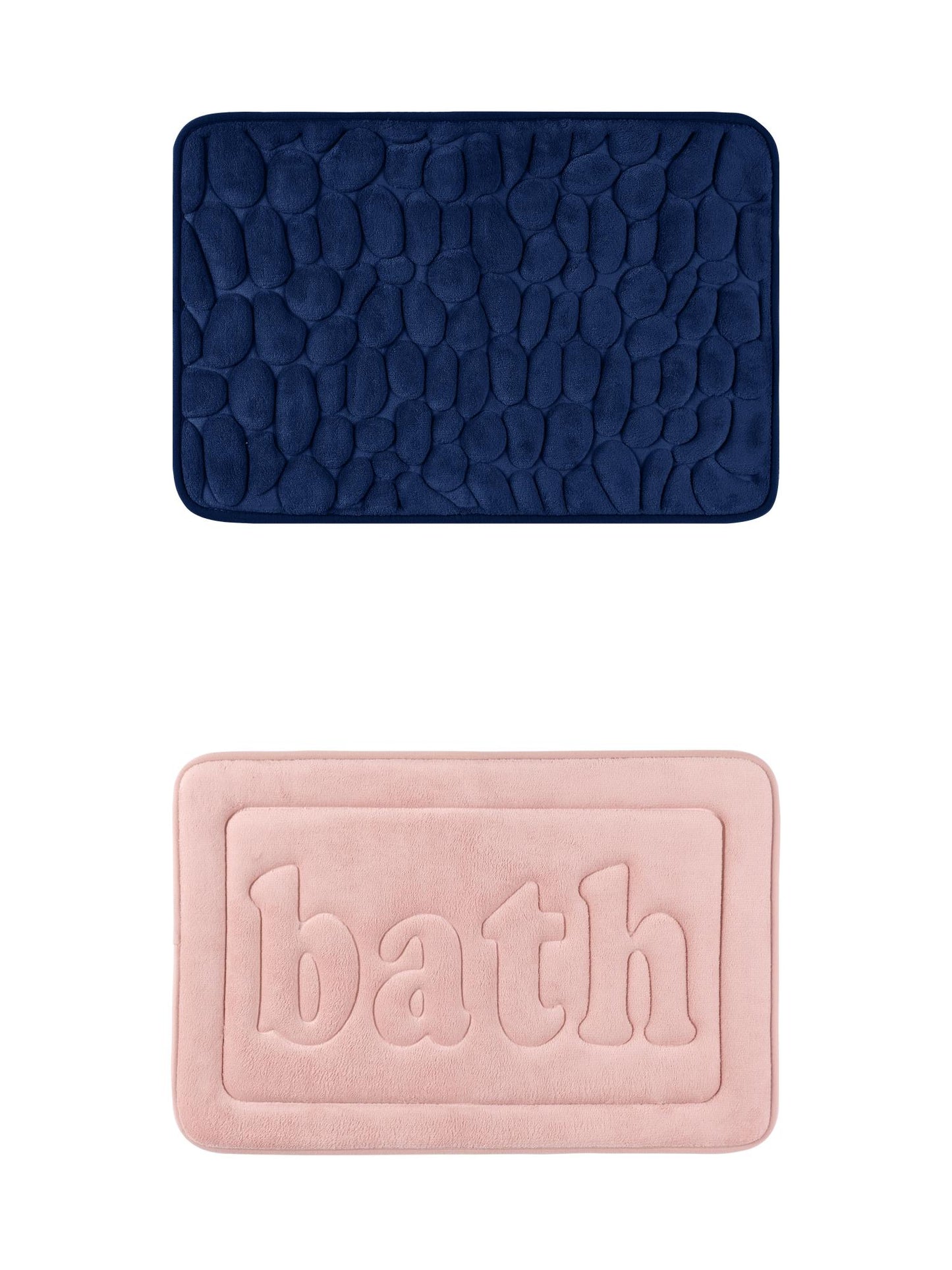 Unique Bargains 2 Pcs Memory Foam Absorbent Bathroom Rugs Pink/Navy Blue 16" x 24"