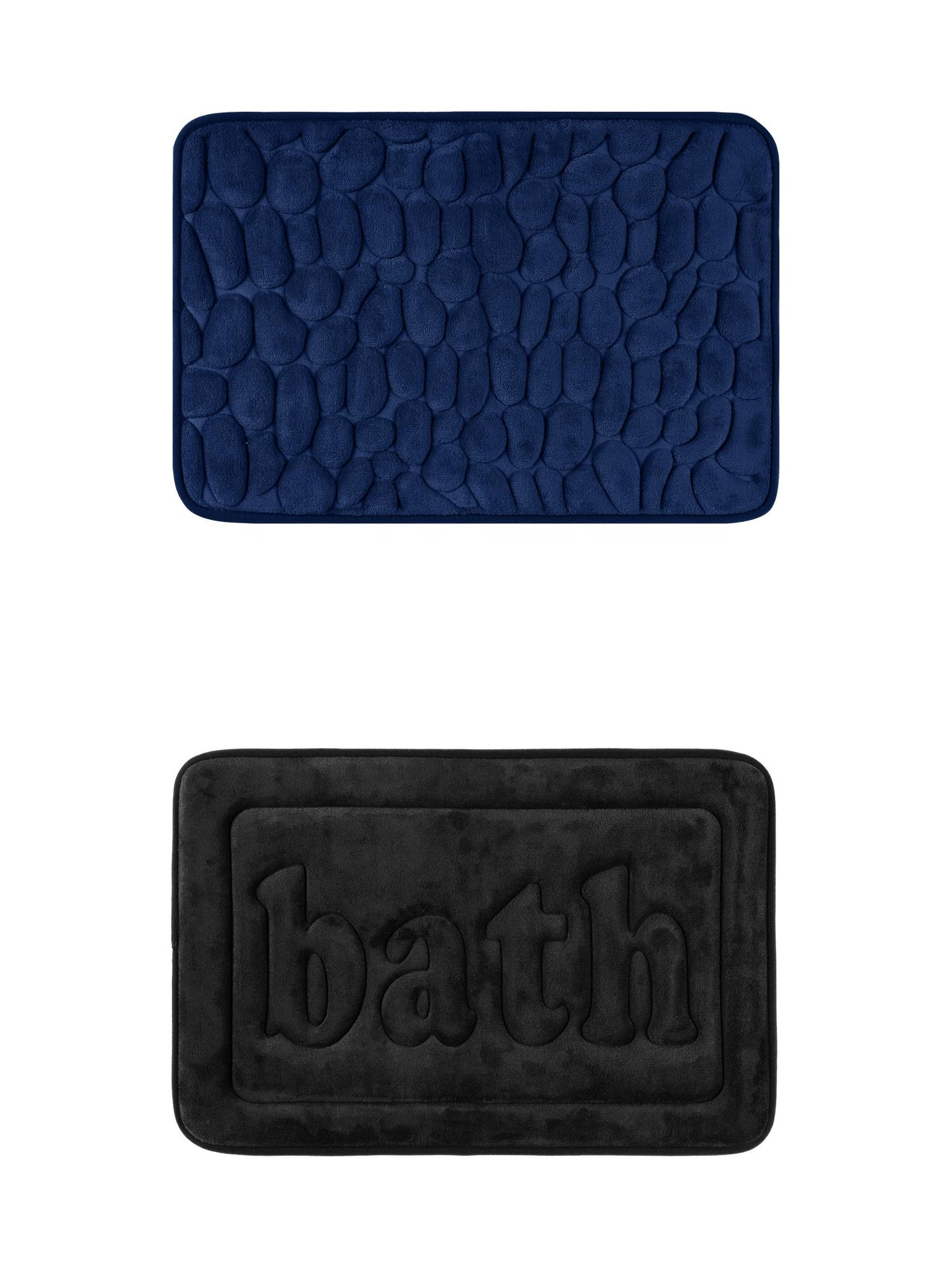 Unique Bargains 2 Pcs Memory Foam Rugs Black/Navy Blue 16" x 24"