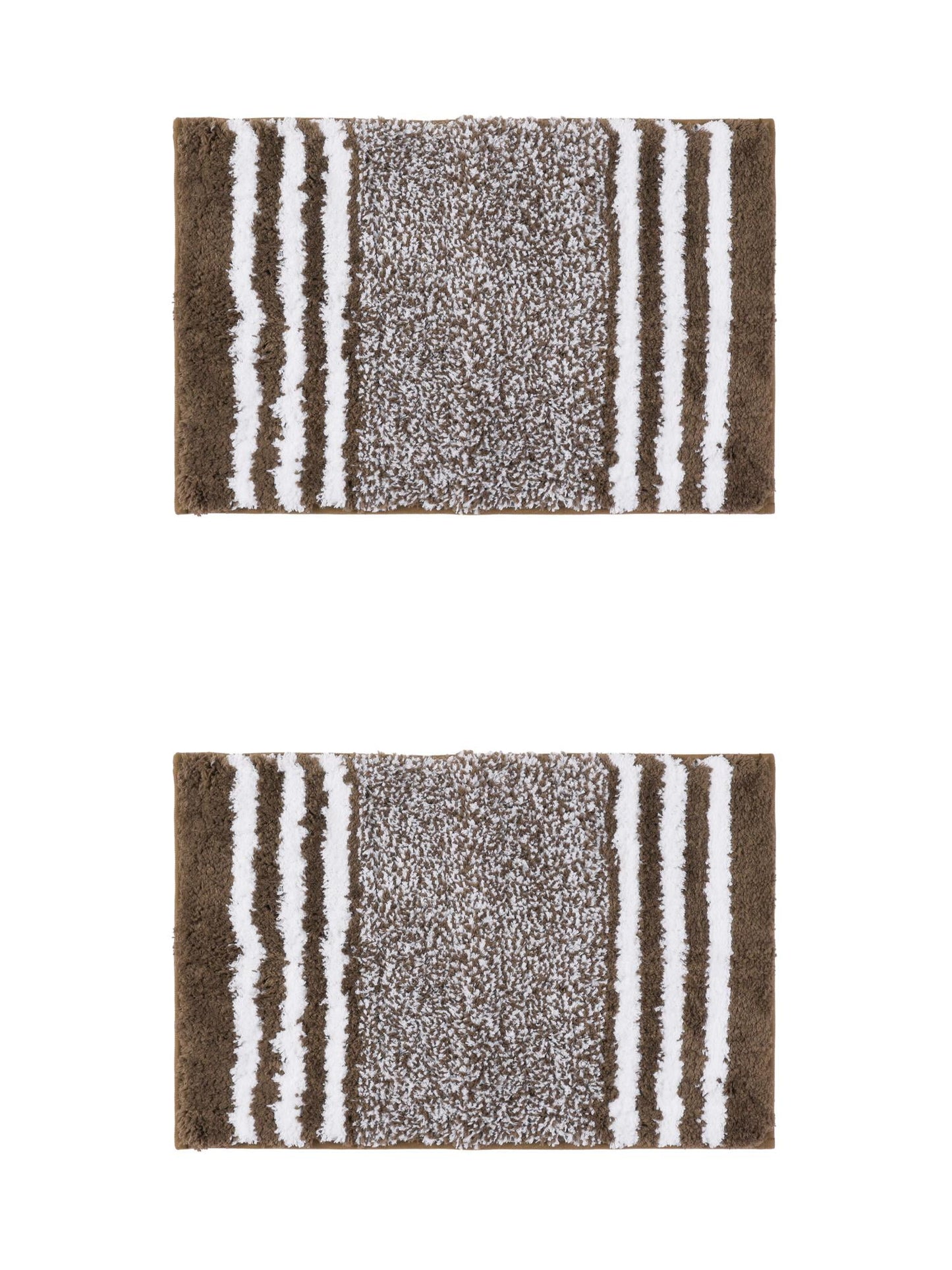 Unique Bargains 2 Pcs Microfiber Fluffy Striped Bath Rugs Non-Slip Absorbent Floor Mat Brown 20" x 32"