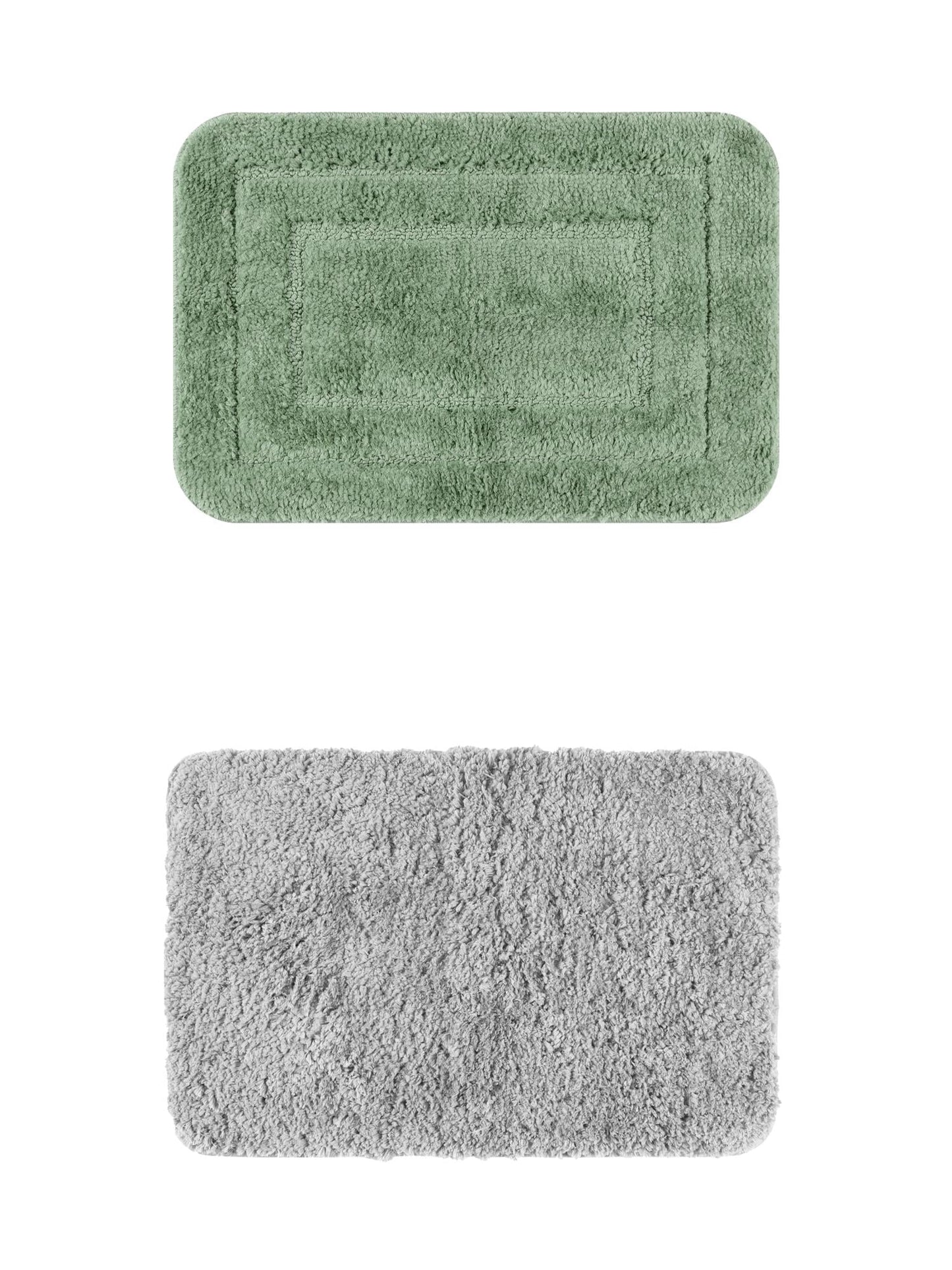 Unique Bargains 2 Pcs Non-Slip Soft Quick Dry Bath Rugs Grey/Light Green 16" x 24"