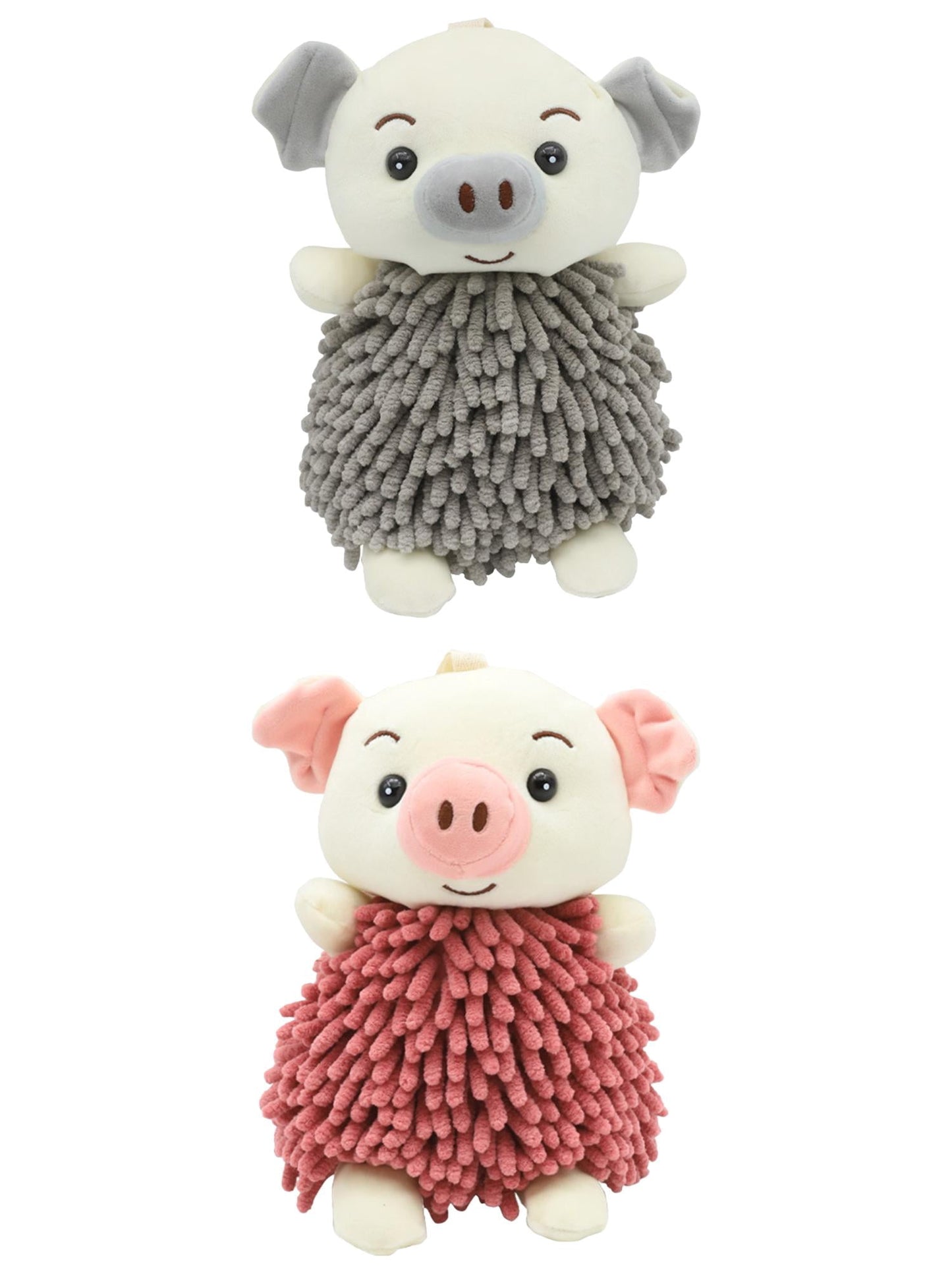 Unique Bargains 2 Pcs Piggy Chenille Hand Towels 7" x 11" Grey/Indian Red