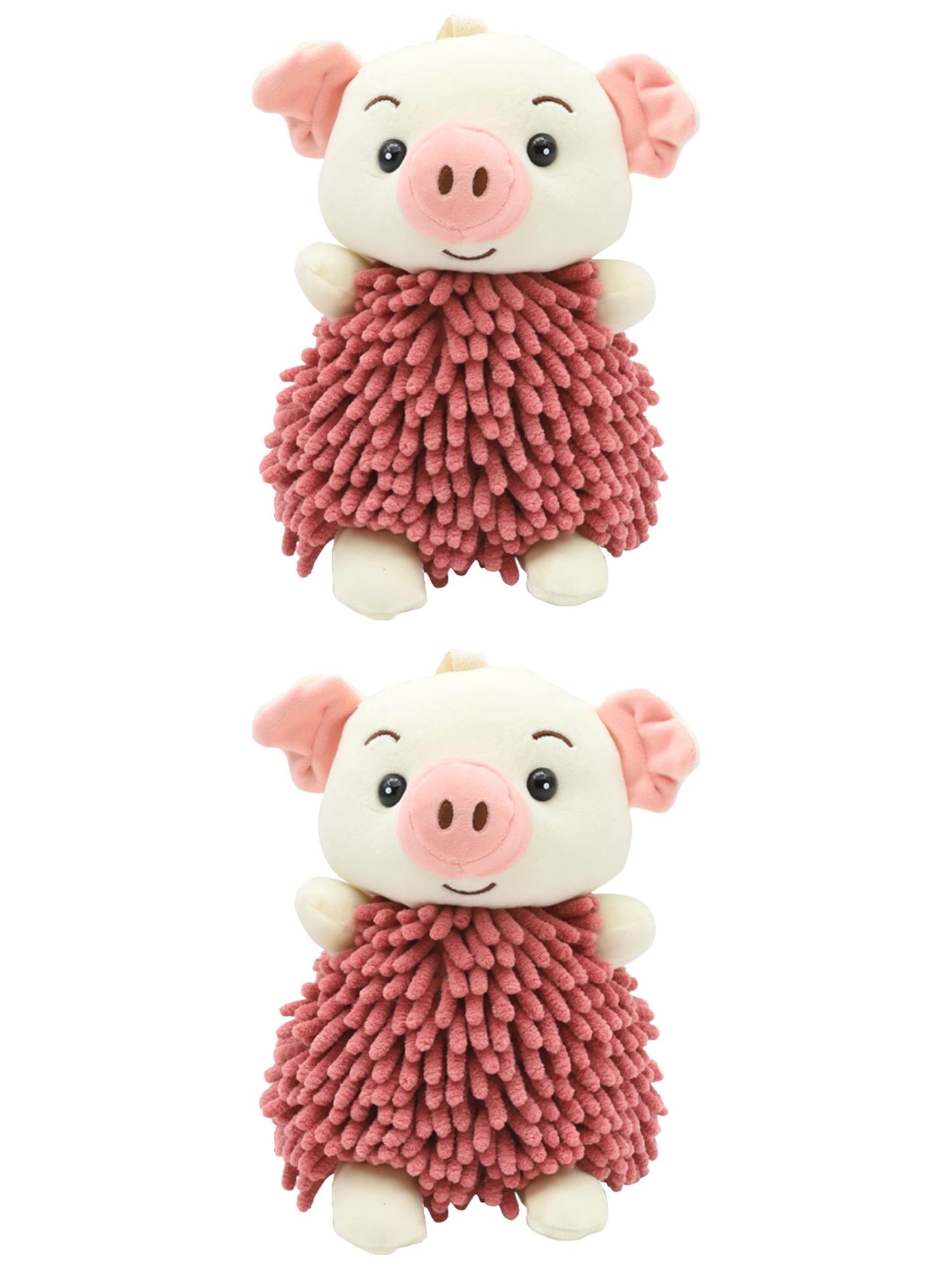 Unique Bargains 2 Pcs Piggy Chenille Hand Towels 7" x 11" Indian Red