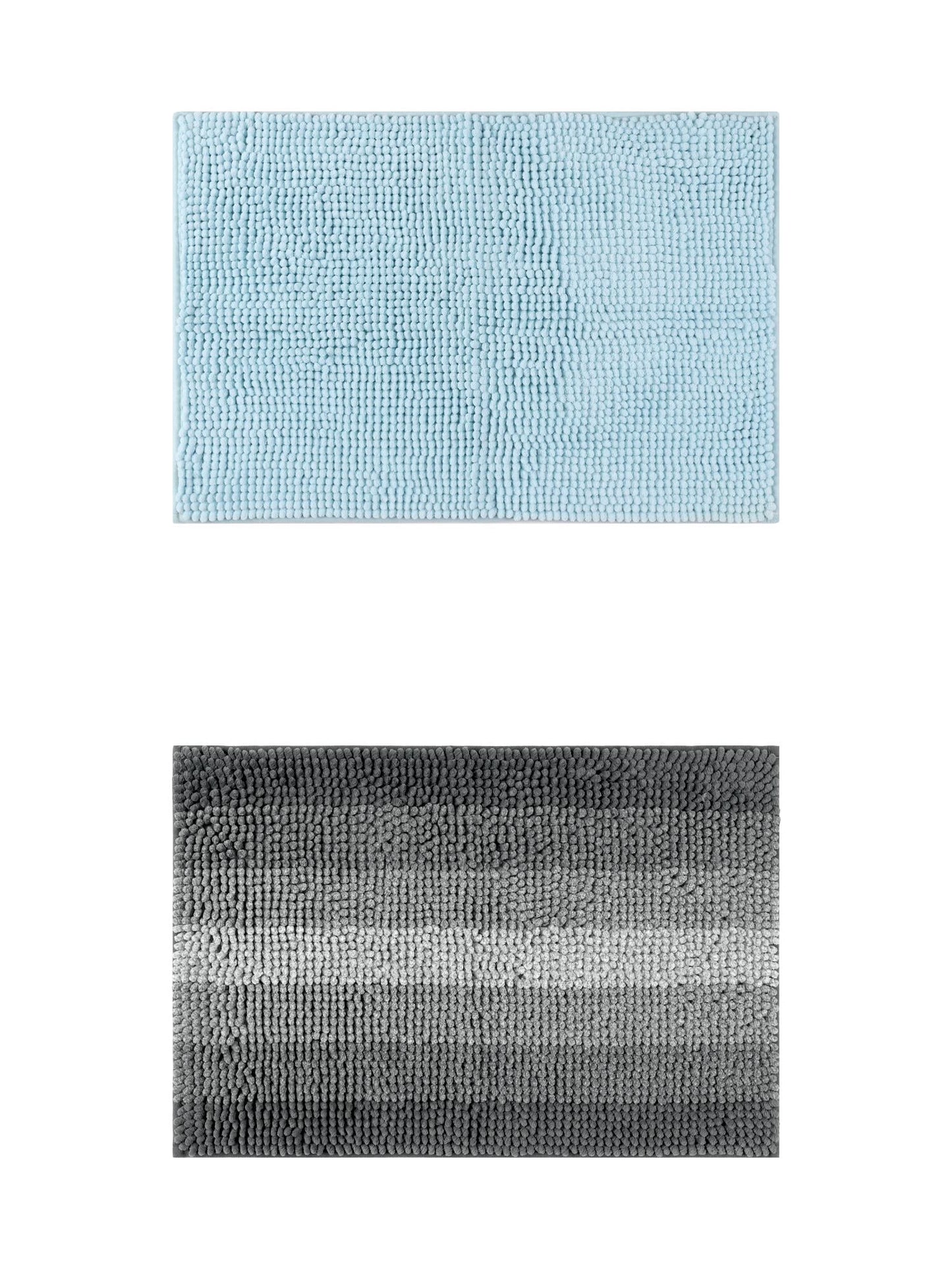 Unique Bargains 2 Pcs Plush Fluffy Extra Thick Mat Blue/Black 16" x 24"