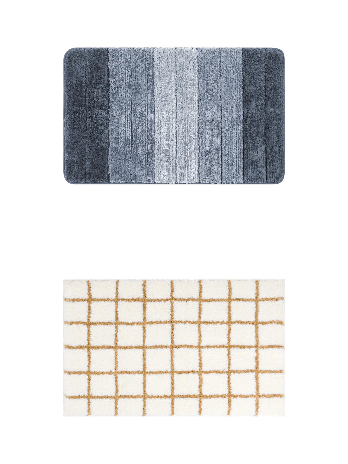 Unique Bargains 2 Pcs Plush Gradient Bath Rugs Blue Stripes/Brown Plaid 16" x 24"