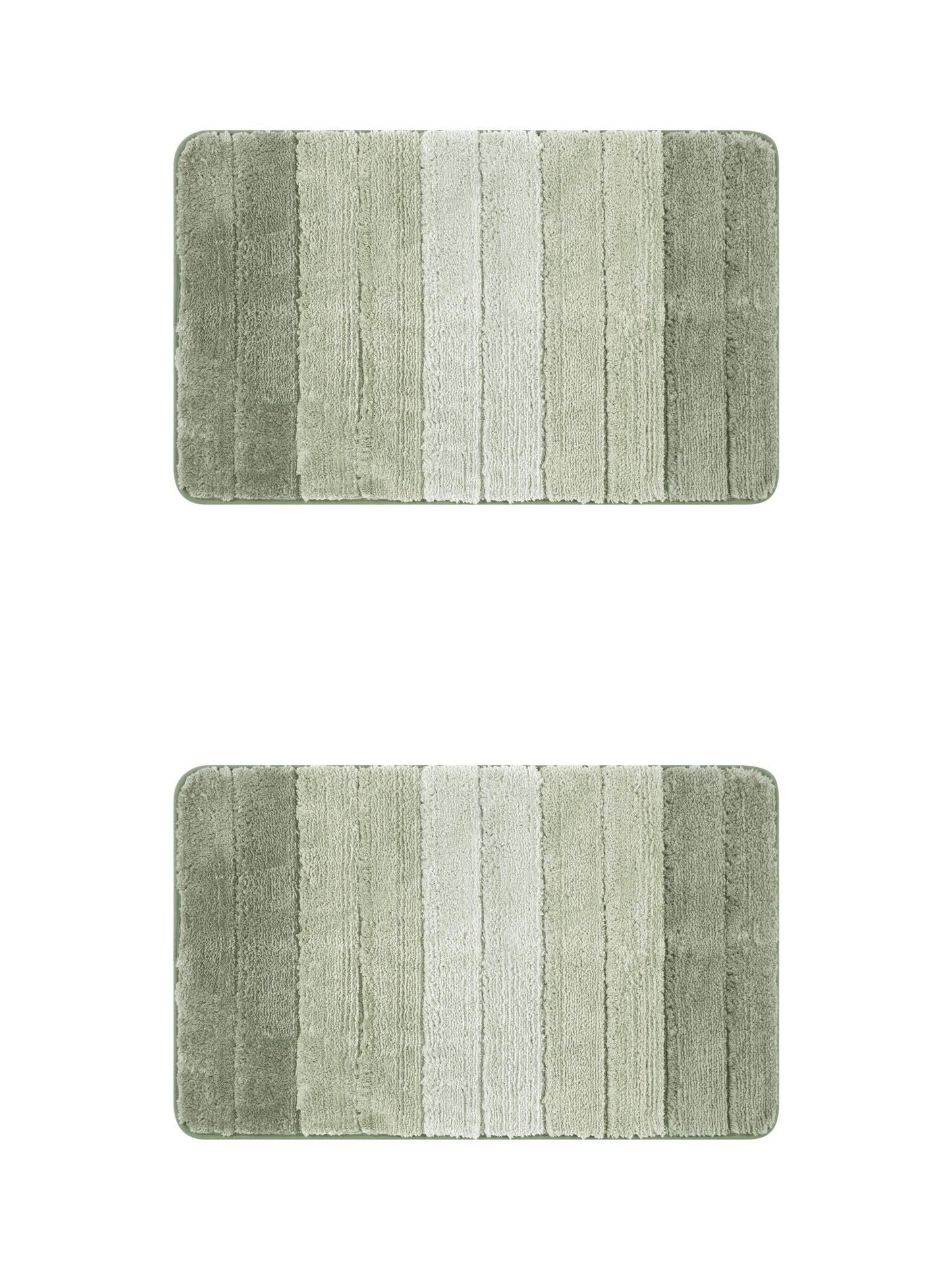 Unique Bargains 2 Pcs Plush Gradient Striped Bath Mats Microfiber Shaggy Rugs Green 16" x 24"