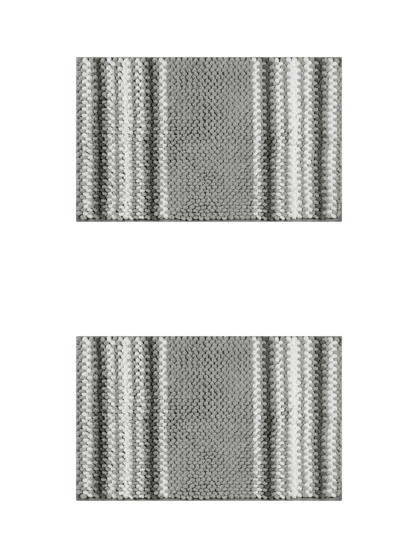 Unique Bargains 2 Pcs Soft Absorbent Fluffy Chenille Bath Mats Striped Non Slip Rugs Grey 20" x 32"