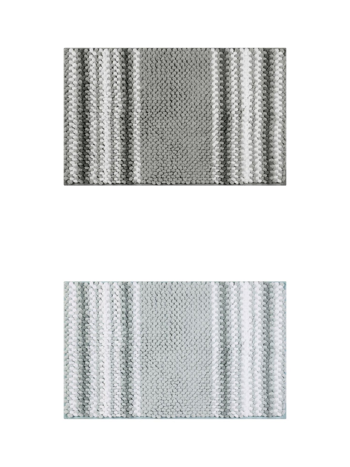 Unique Bargains 2 Pcs Soft Absorbent Fluffy Chenille Bath Mats Striped Non Slip Rugs Grey/Green Blue 20" x 32"