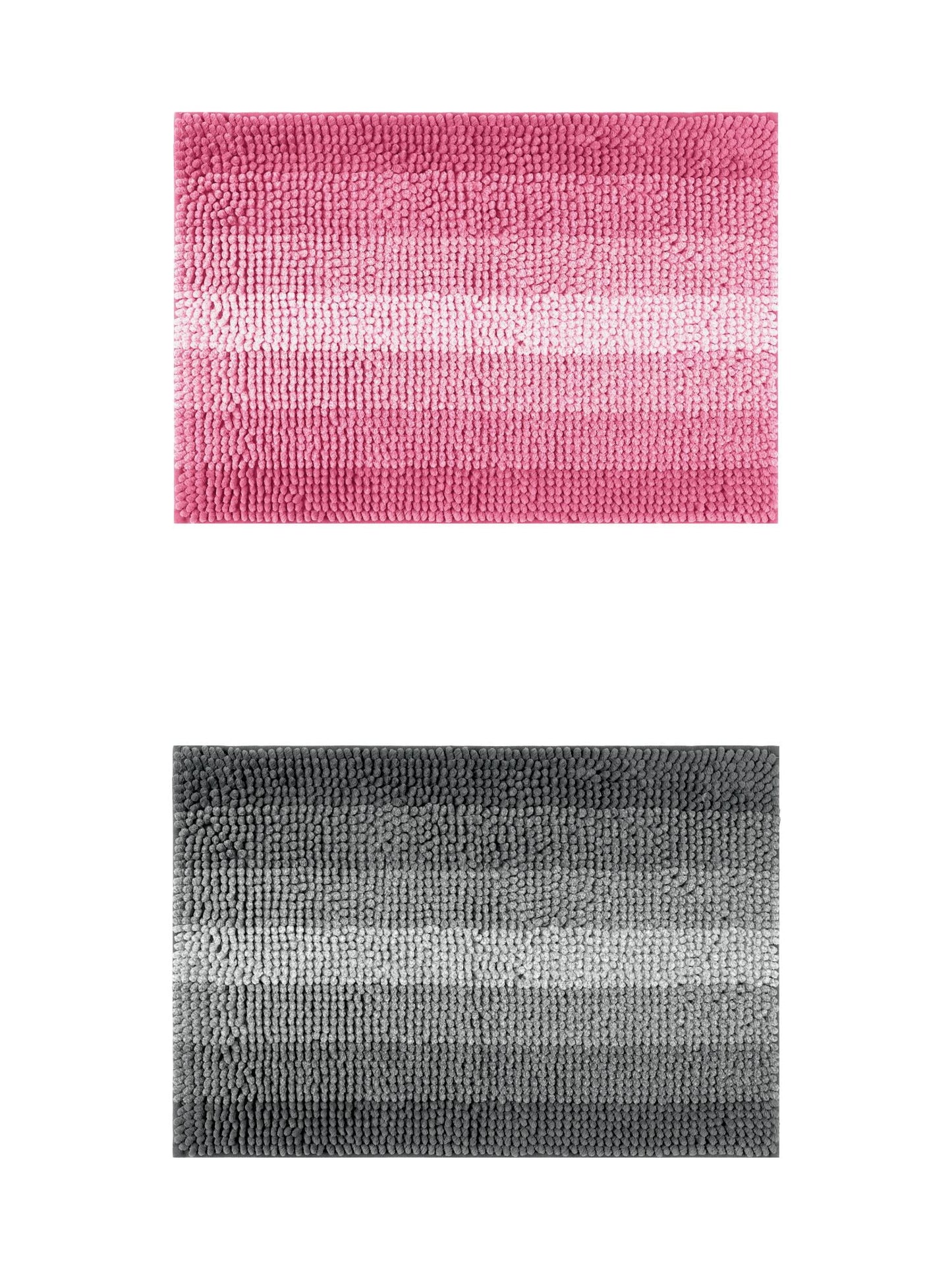 Unique Bargains 2 Pcs Striped Mats Non-Slip Bath Carpet Black/Pink 20" x 32"