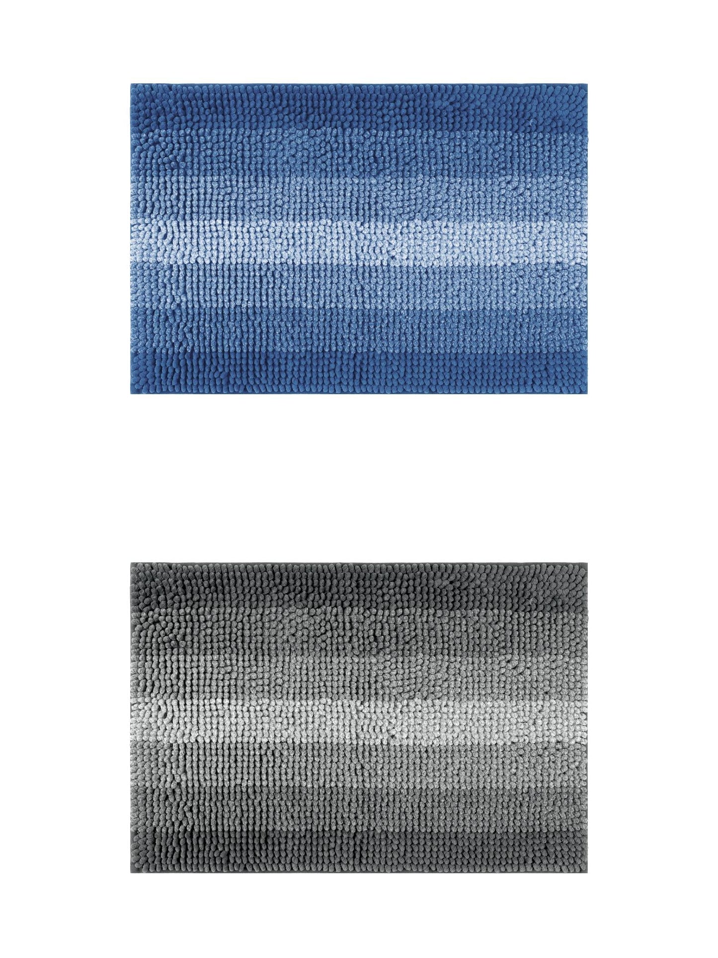 Unique Bargains 2 Pcs Striped Mats Non-Slip Bath Carpet Navy Blue/Black 20" x 32"