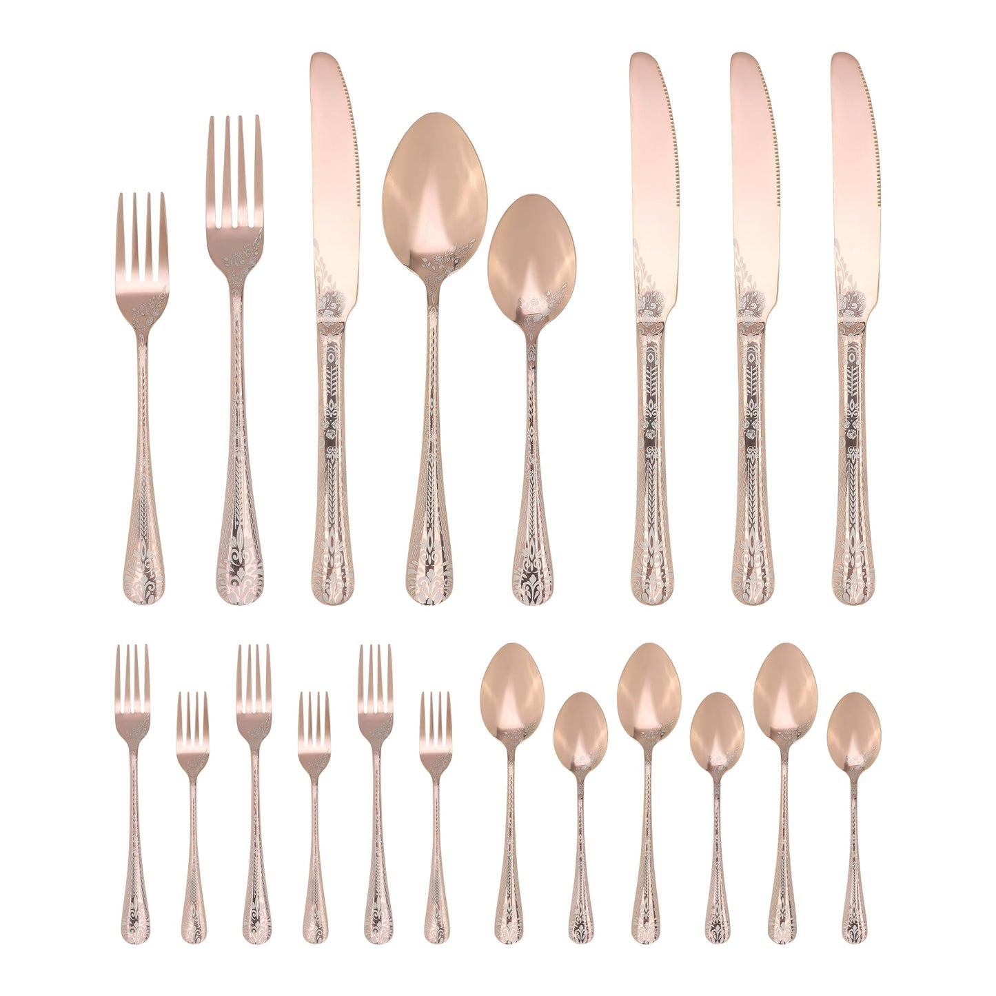 Unique Bargains 20 Piece Floral Stainless Steel Flatware Set for 4 Modern Cutlery Gold1