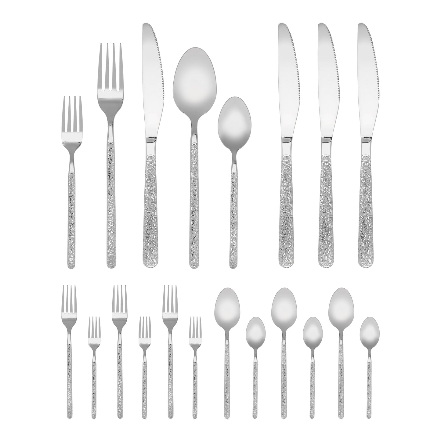 Unique Bargains 20 Piece Stainless Steel Flatware Set with Texture and Mirror Silver