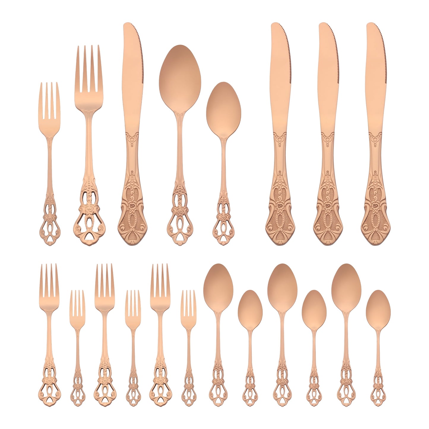 Unique Bargains 20 Piece Stainless Steel Floral Flatware Set for Kitchen Eating Tableware Rose Gold 20