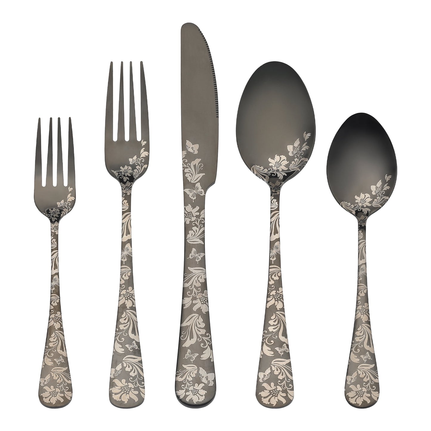 Unique Bargains 20 Pieces Stainless Steel Silverware Set Flatware Set Black
