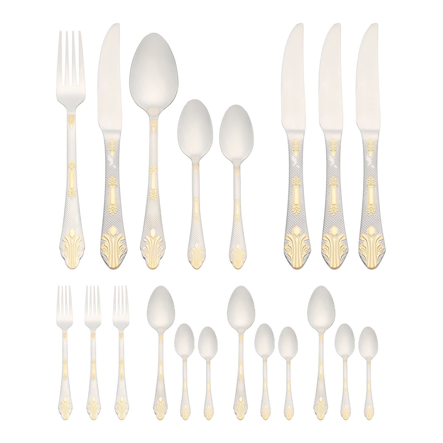 Unique Bargains 20Pcs Stainless Steel Floral Flatware Set For 4 Silver/Gold