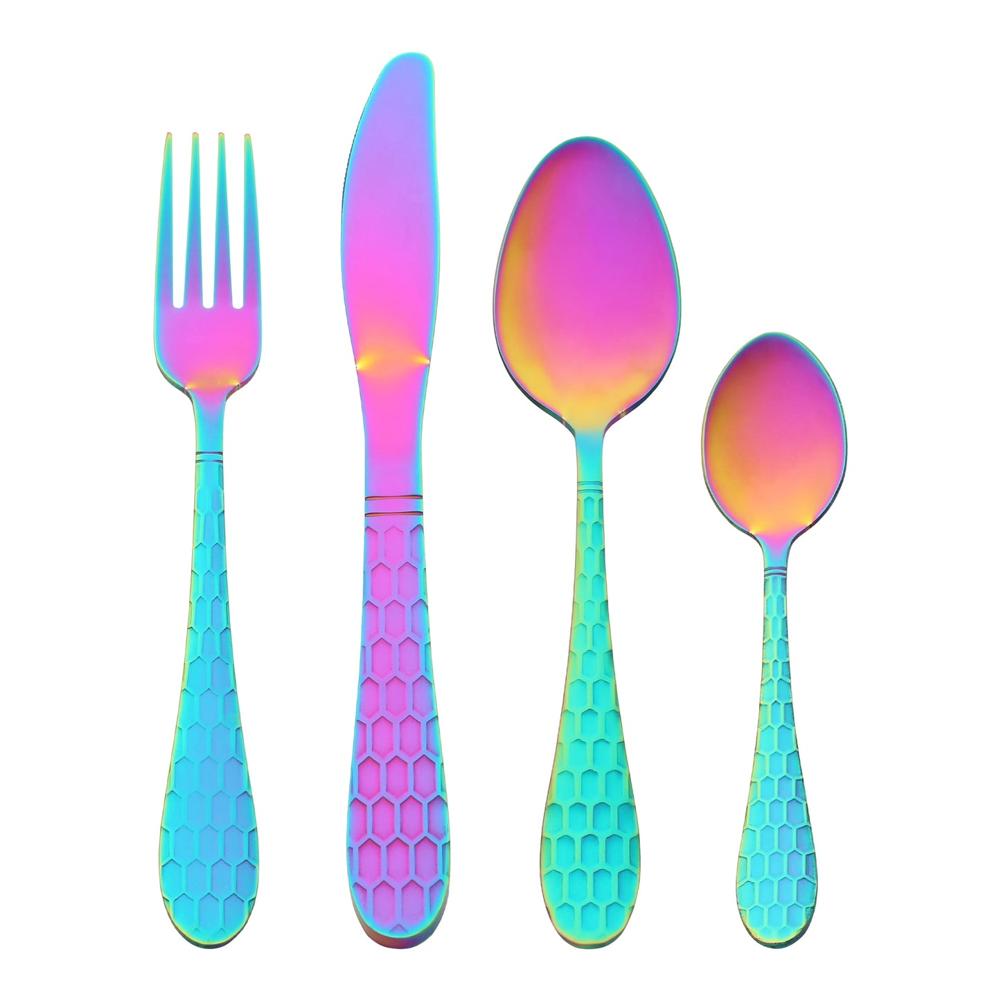 Unique Bargains 24 Pcs Stainless Steel Flatware Set Mirror Polished Cutlery Colorful