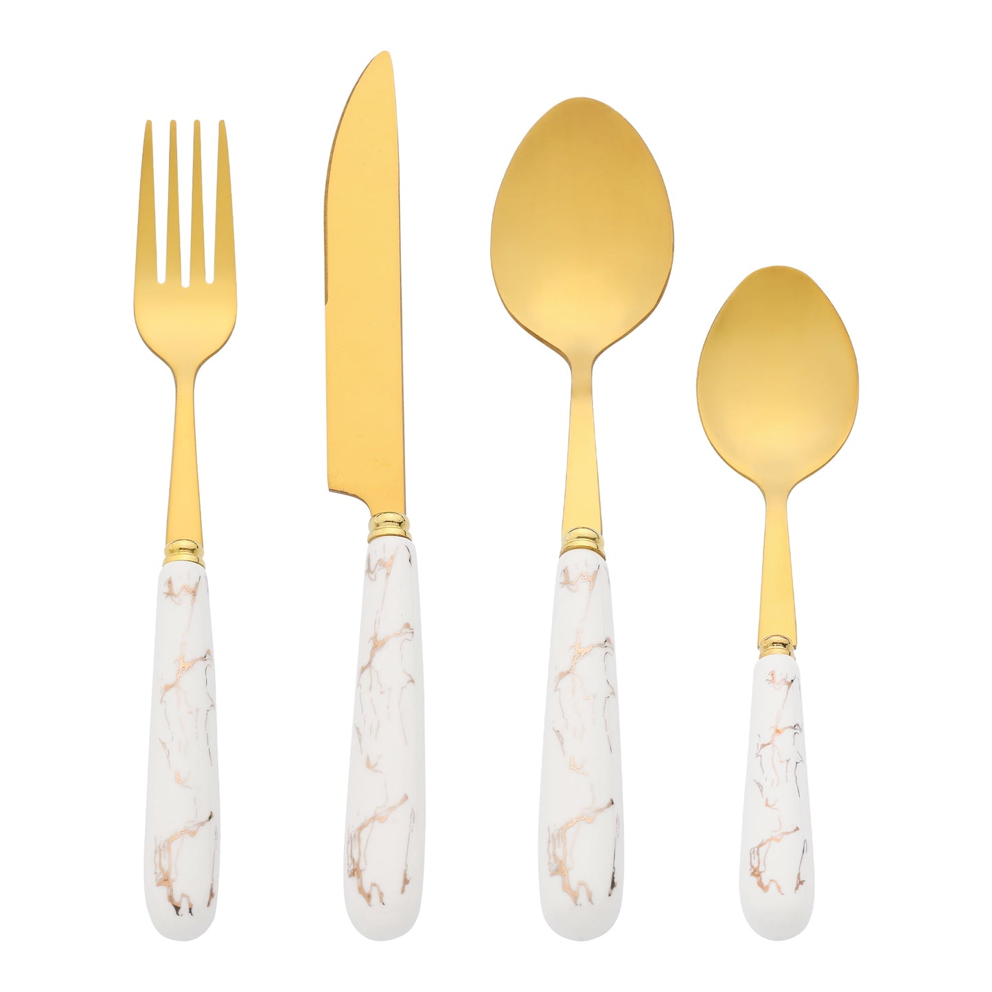 Unique Bargains 24 Pieces Stainless Steel Floral Flatware Set for 6 White