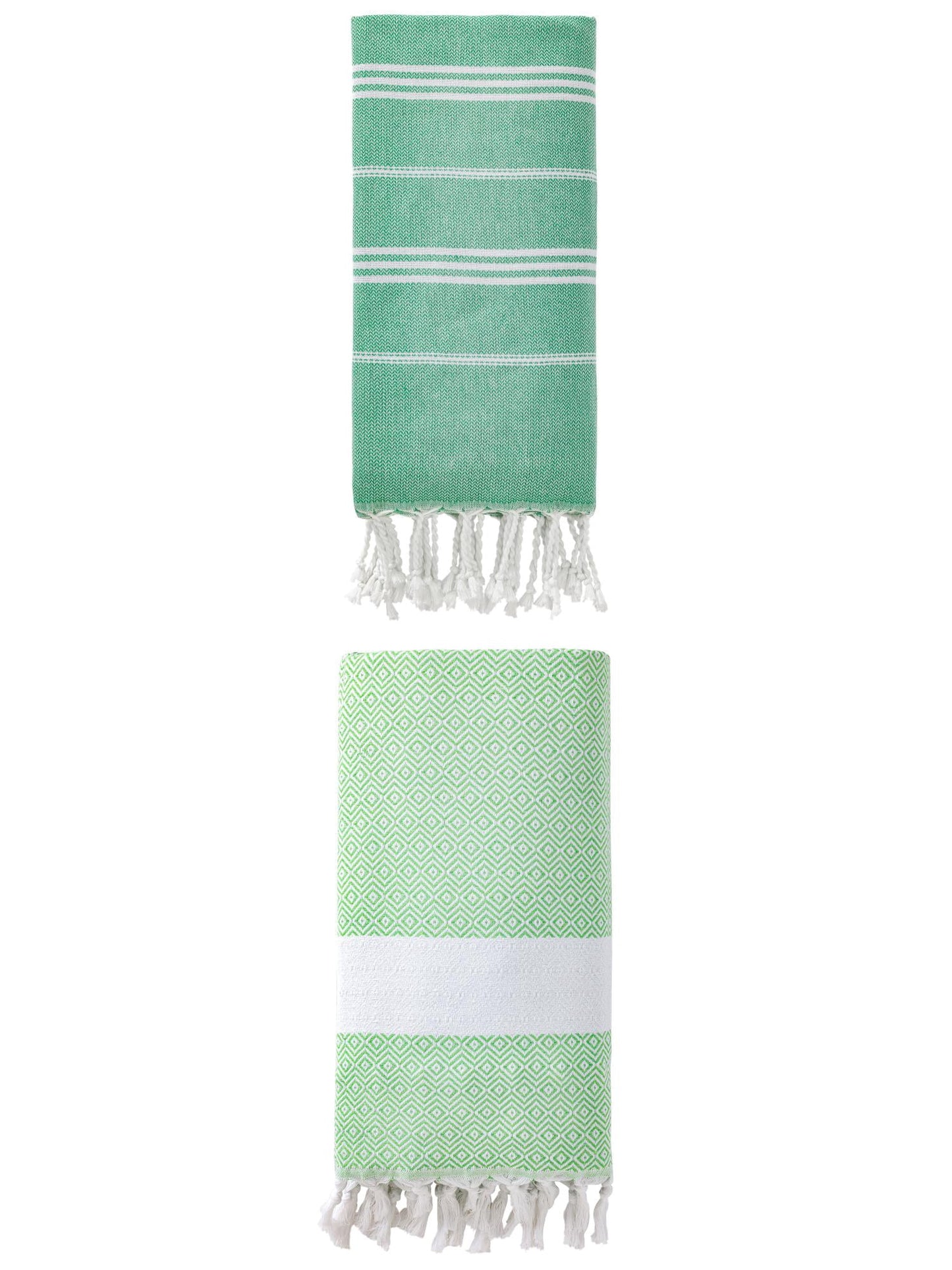 Unique Bargains 2Pcs Striped Sand Resistant Rapid Dry Towel Green 71" x 35"/71" x 40"