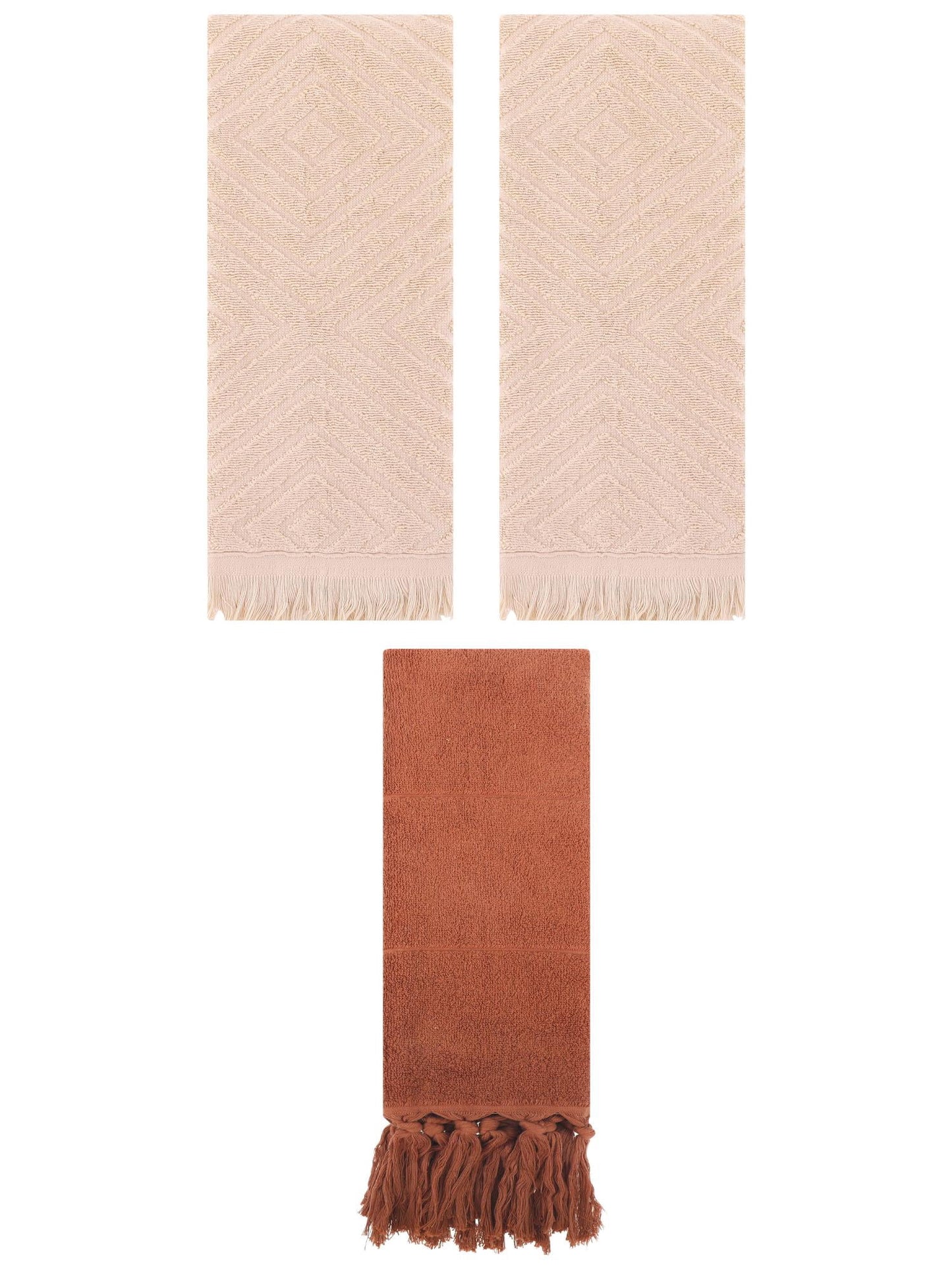 Unique Bargains 3 Pack Absorbent Hand Towels with tassel Brown 14"x30"/13"x29"