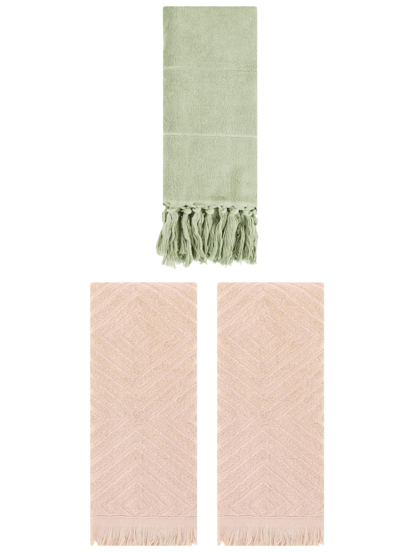 Unique Bargains 3 Pack Absorbent Hand Towels with tassel Green/Brown 14"x30"/13"x29"