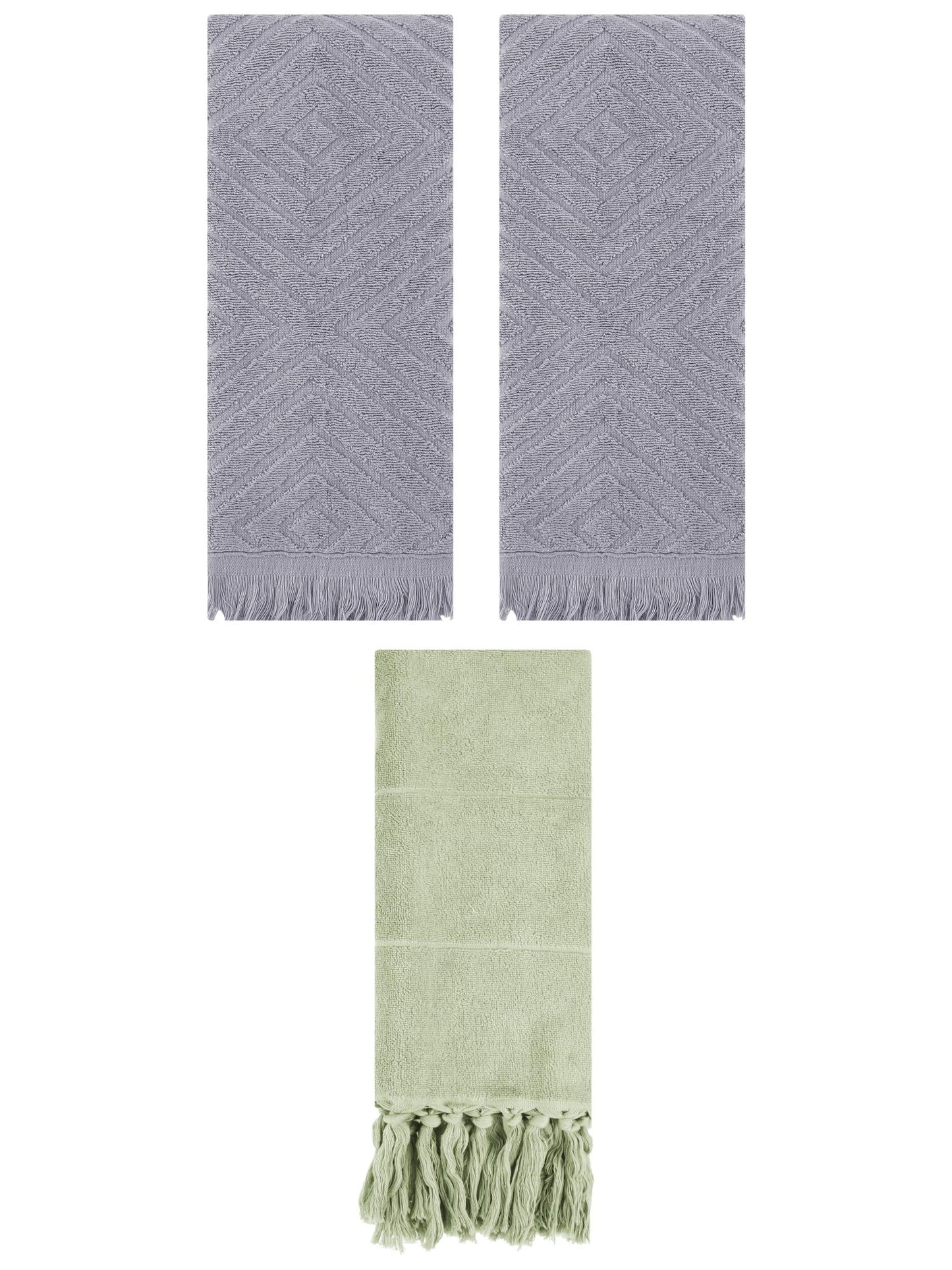 Unique Bargains 3 Pack Absorbent Hand Towels with tassel Green/Grey 14"x30"/13"x29"
