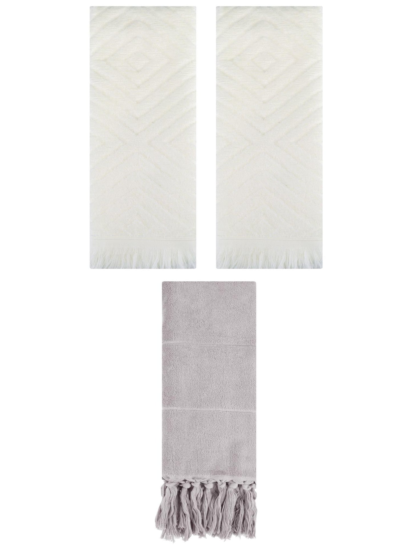 Unique Bargains 3 Pack Absorbent Hand Towels with tassel Grey/Beige 14"x30"/13"x29"