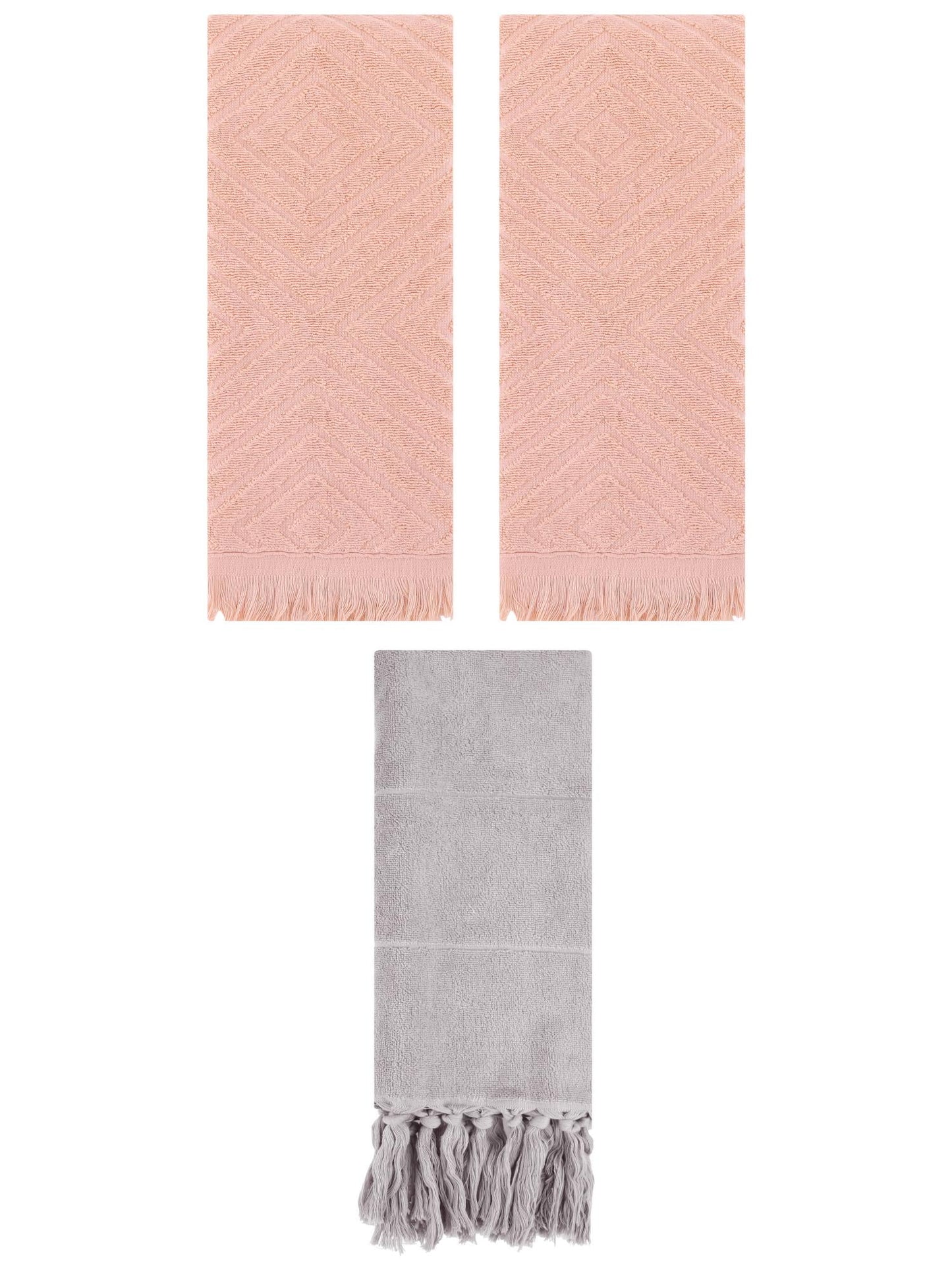 Unique Bargains 3 Pack Absorbent Hand Towels with tassel Grey/Orange 14"x30"/13"x29"