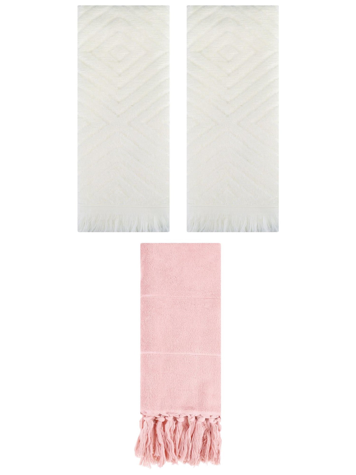 Unique Bargains 3 Pack Absorbent Hand Towels with tassel Pink/Beige 14"x30"/13"x29"