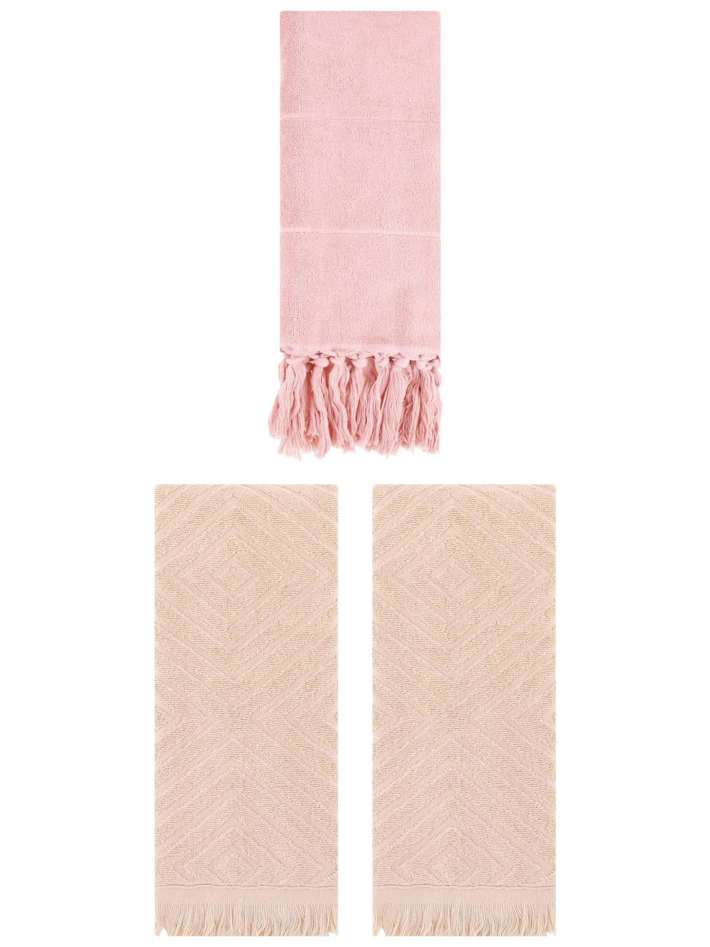 Unique Bargains 3 Pack Absorbent Hand Towels with tassel Pink/Brown 14"x30"/13"x29"