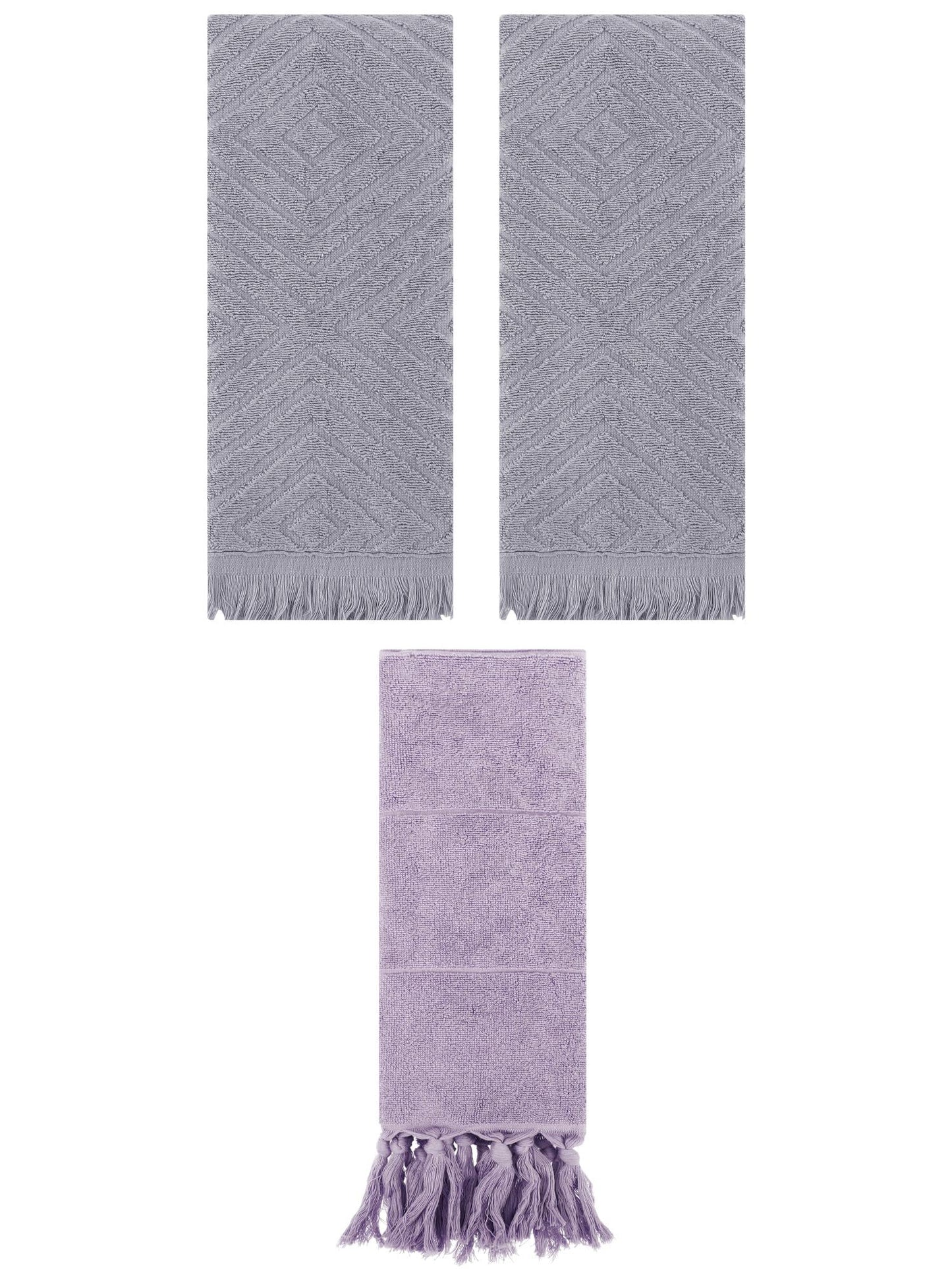 Unique Bargains 3 Pack Absorbent Hand Towels with tassel Purple/Grey 14"x30"/13"x29"