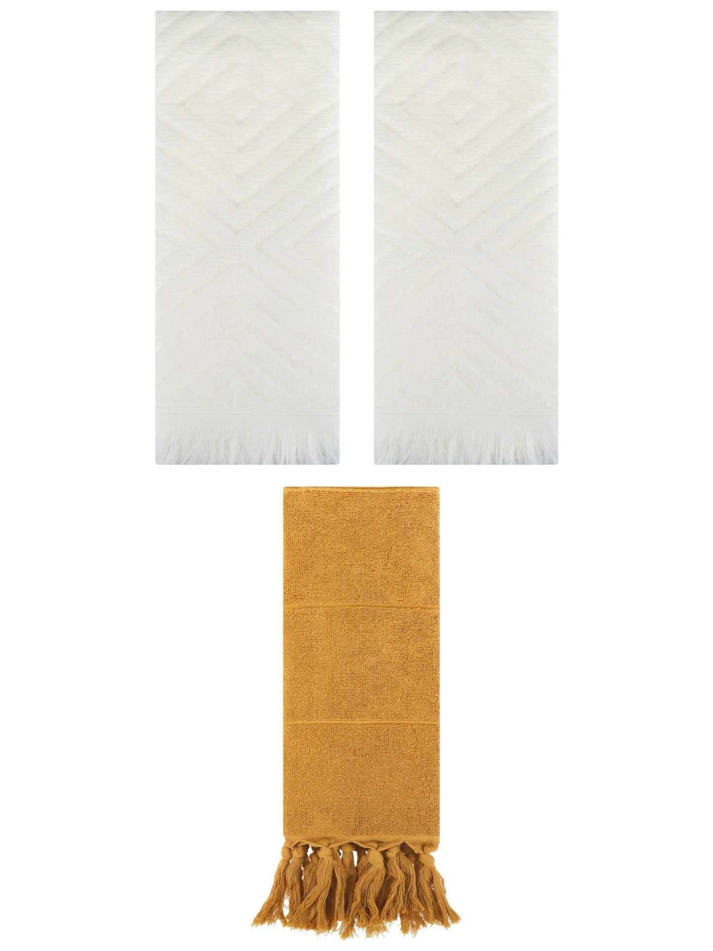 Unique Bargains 3 Pack Absorbent Hand Towels with tassel Yellow/Beige 14"x30"/13"x29"