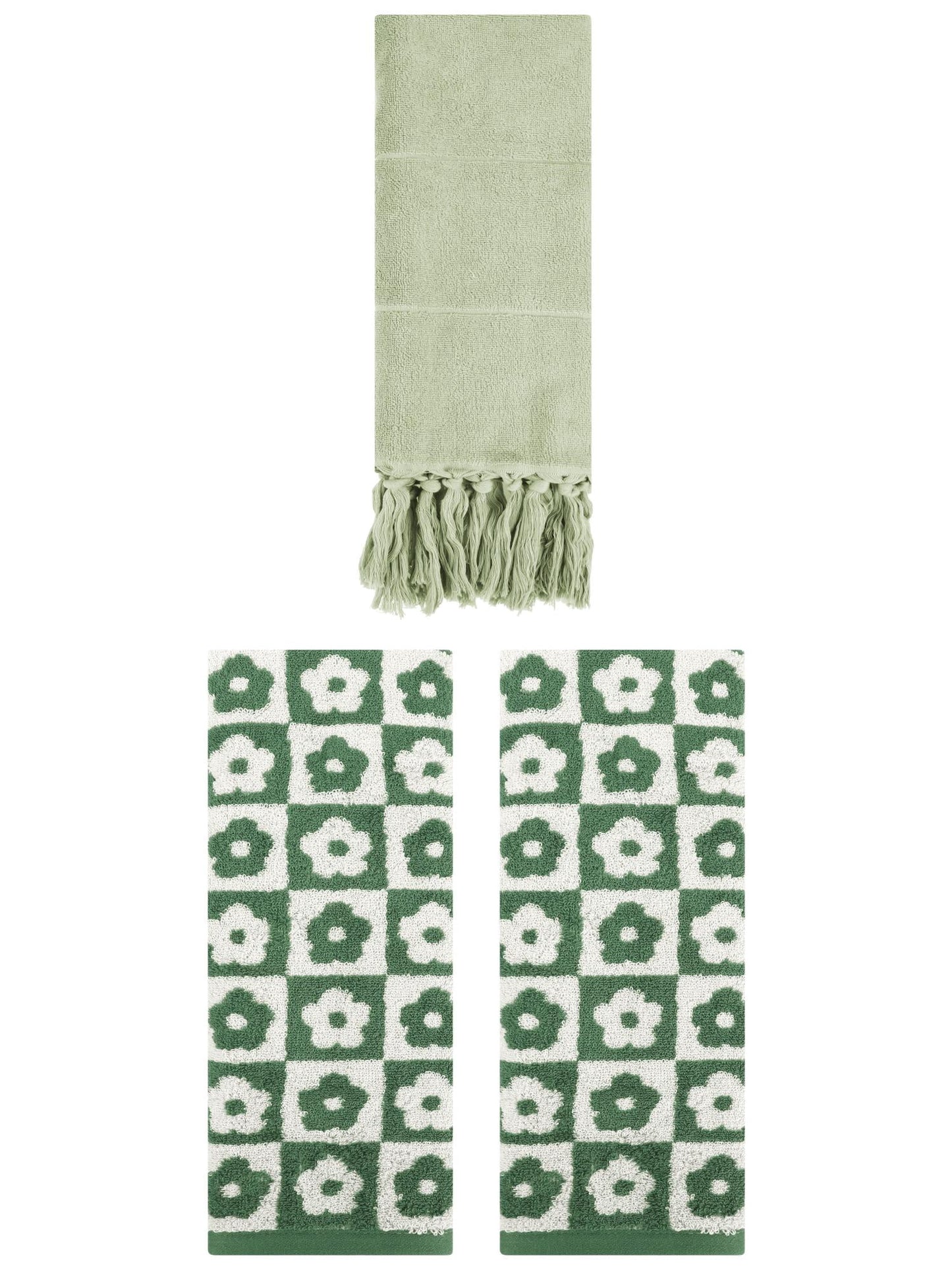 Unique Bargains 3 Pack Cotton Bathroom Hand Towel 14"x30" Green