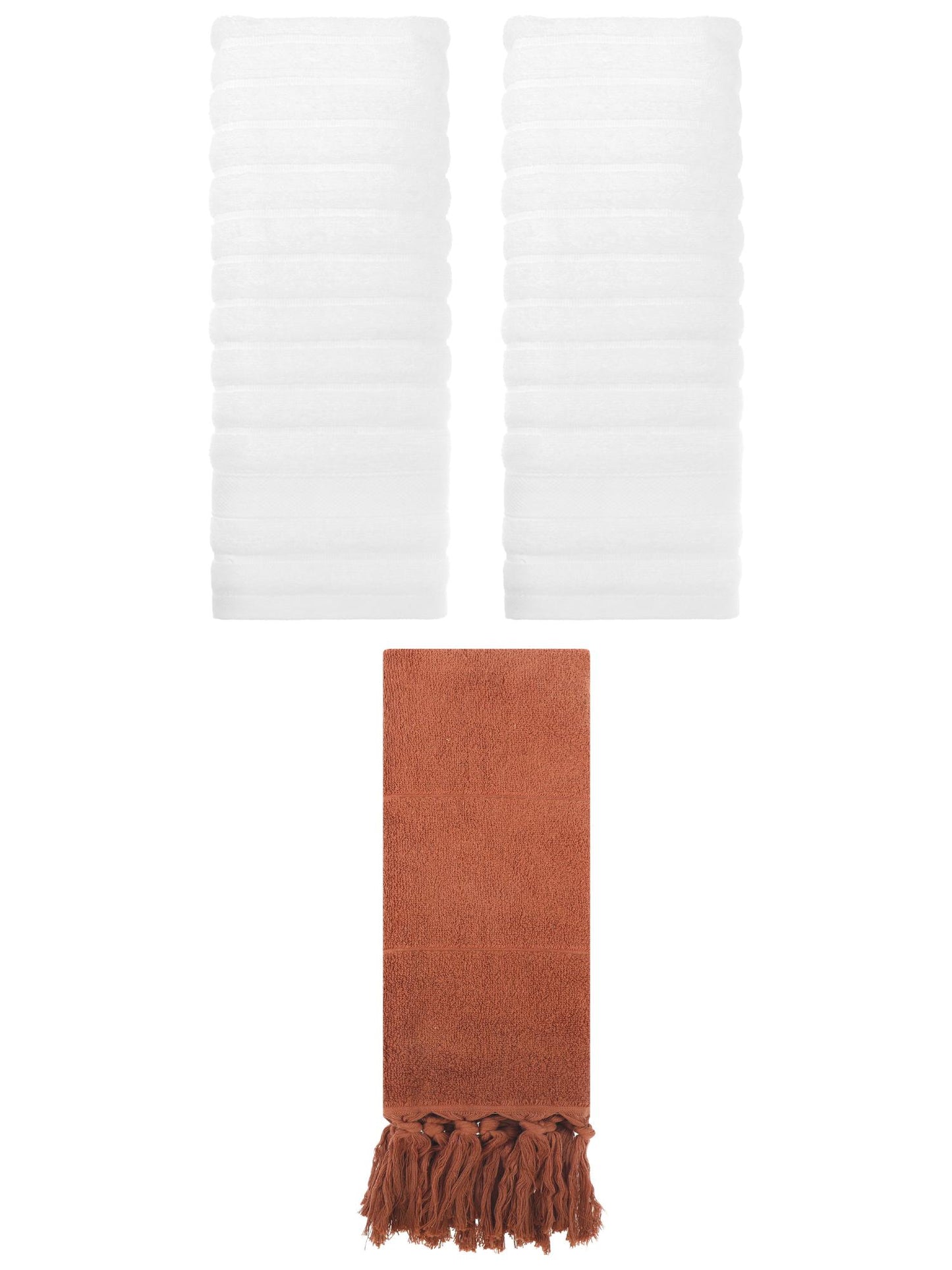 Unique Bargains 3 Pack Cotton Bathroom Hand Towels 14" x 30" Brown/White
