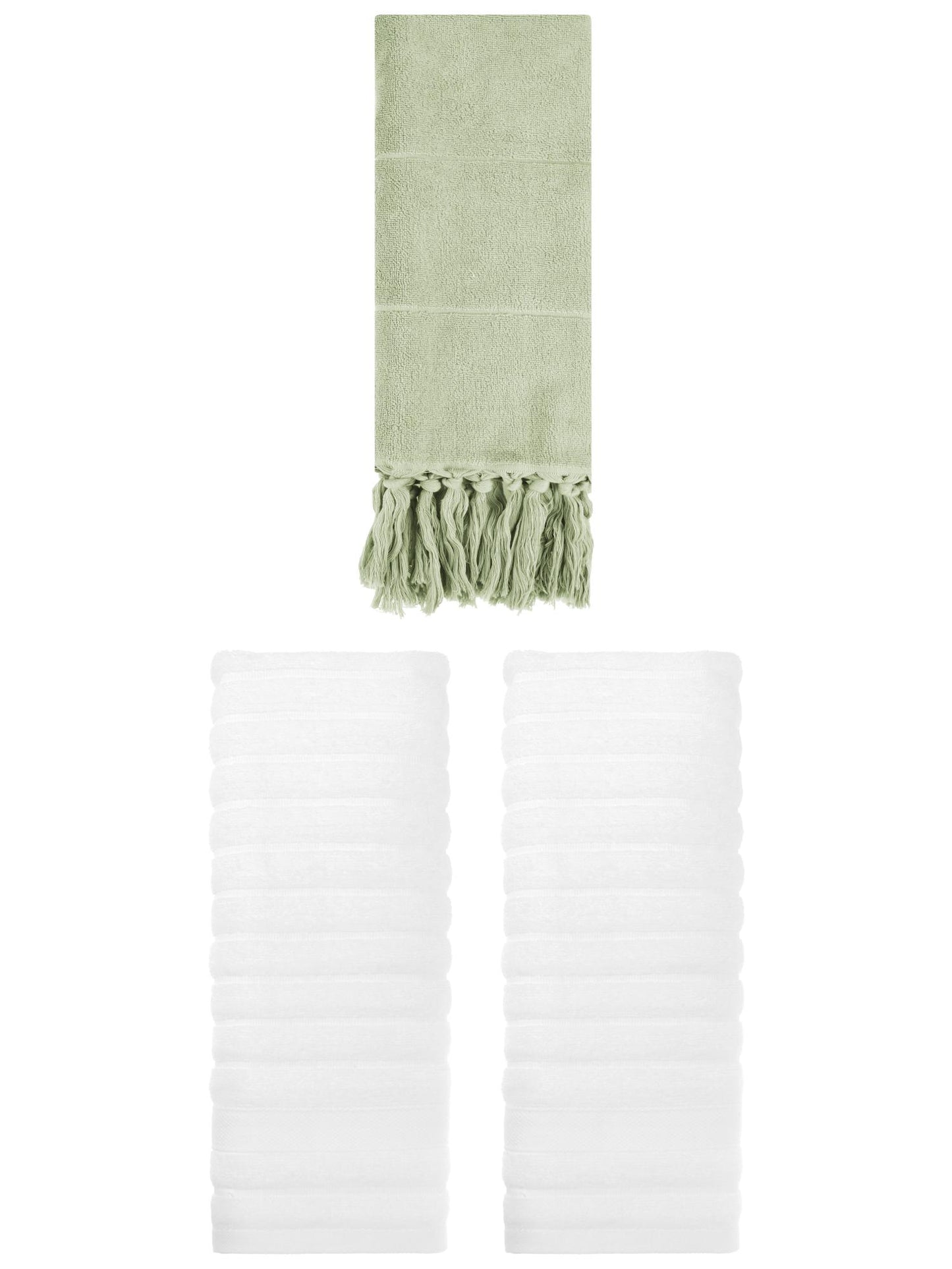 Unique Bargains 3 Pack Cotton Bathroom Hand Towels 14" x 30" Green/White