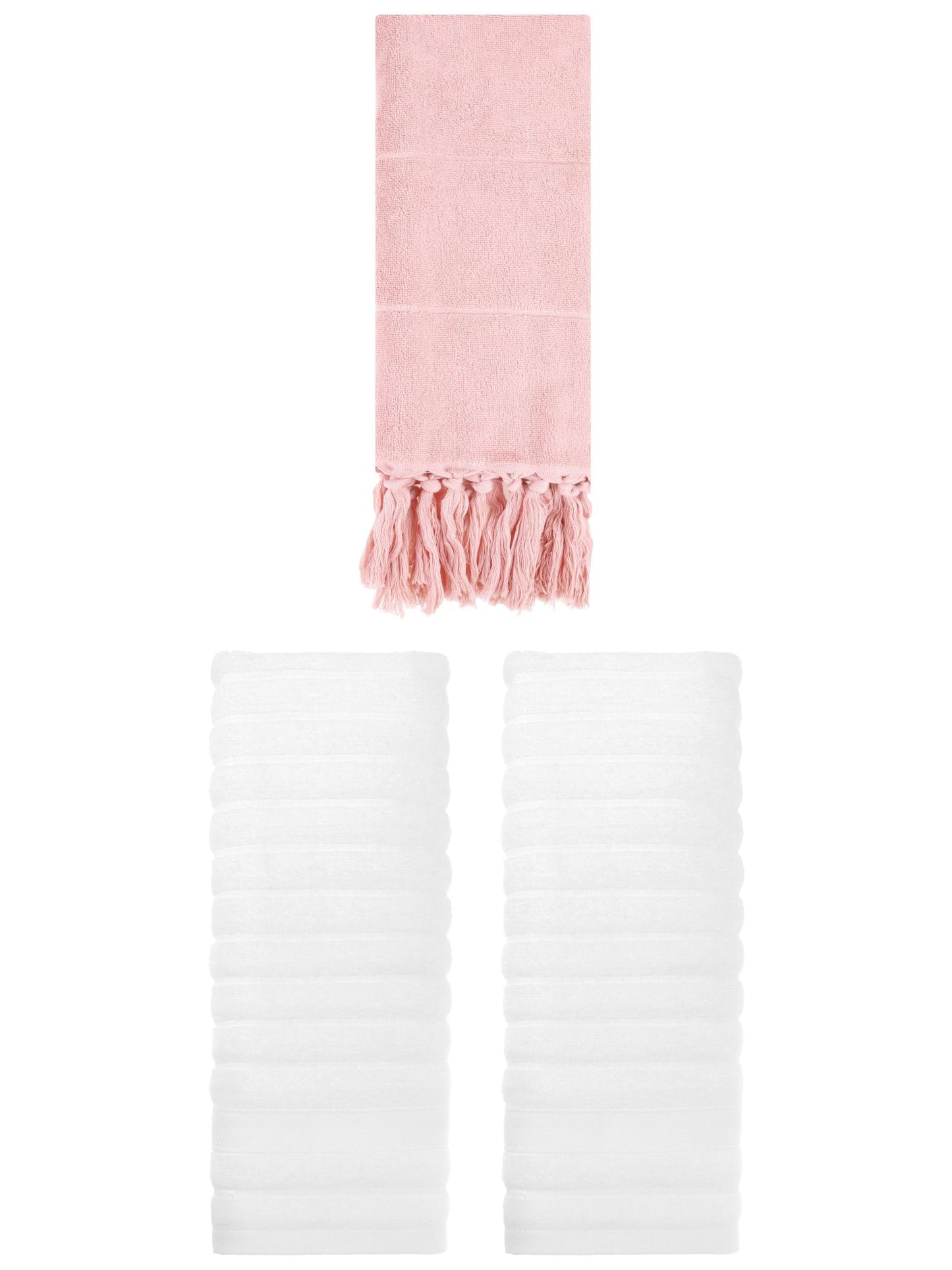Unique Bargains 3 Pack Cotton Bathroom Hand Towels 14" x 30" Pink/White
