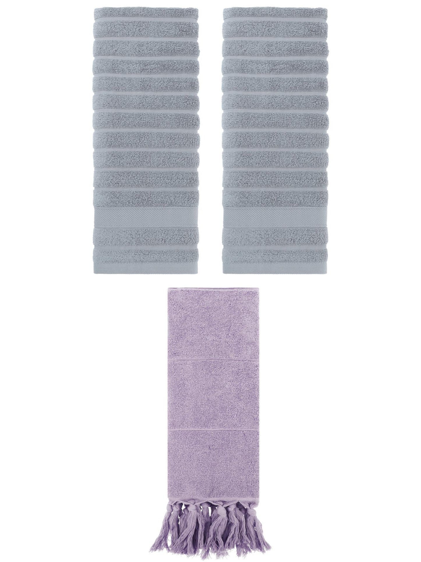 Unique Bargains 3 Pack Cotton Bathroom Hand Towels 14" x 30" Purple/Grey