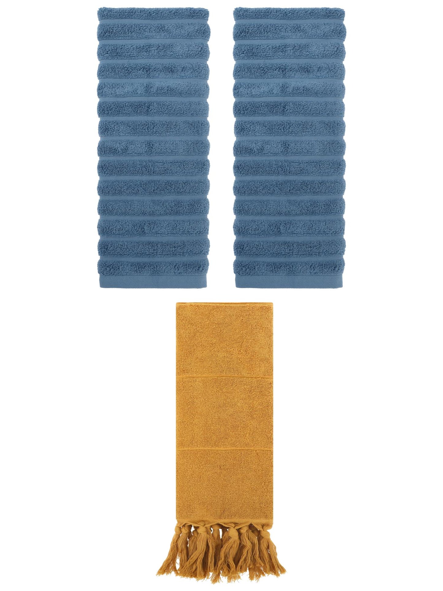 Unique Bargains 3 Pack Cotton Bathroom Hand Towels 14" x 30" Yellow/Blue