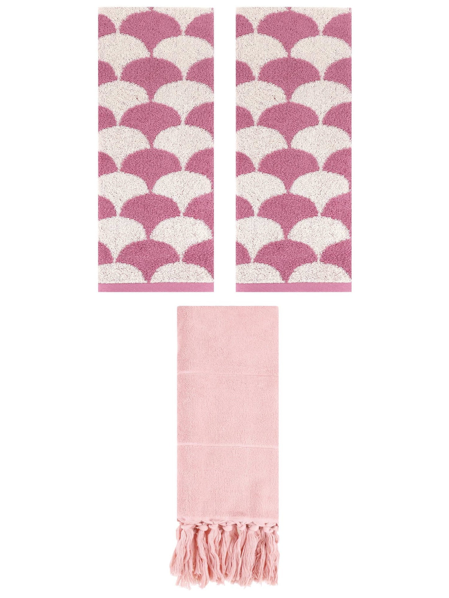Unique Bargains 3 Pack Cotton Geometric Solid Hand Towel Pink 14"x30"/13"x29"