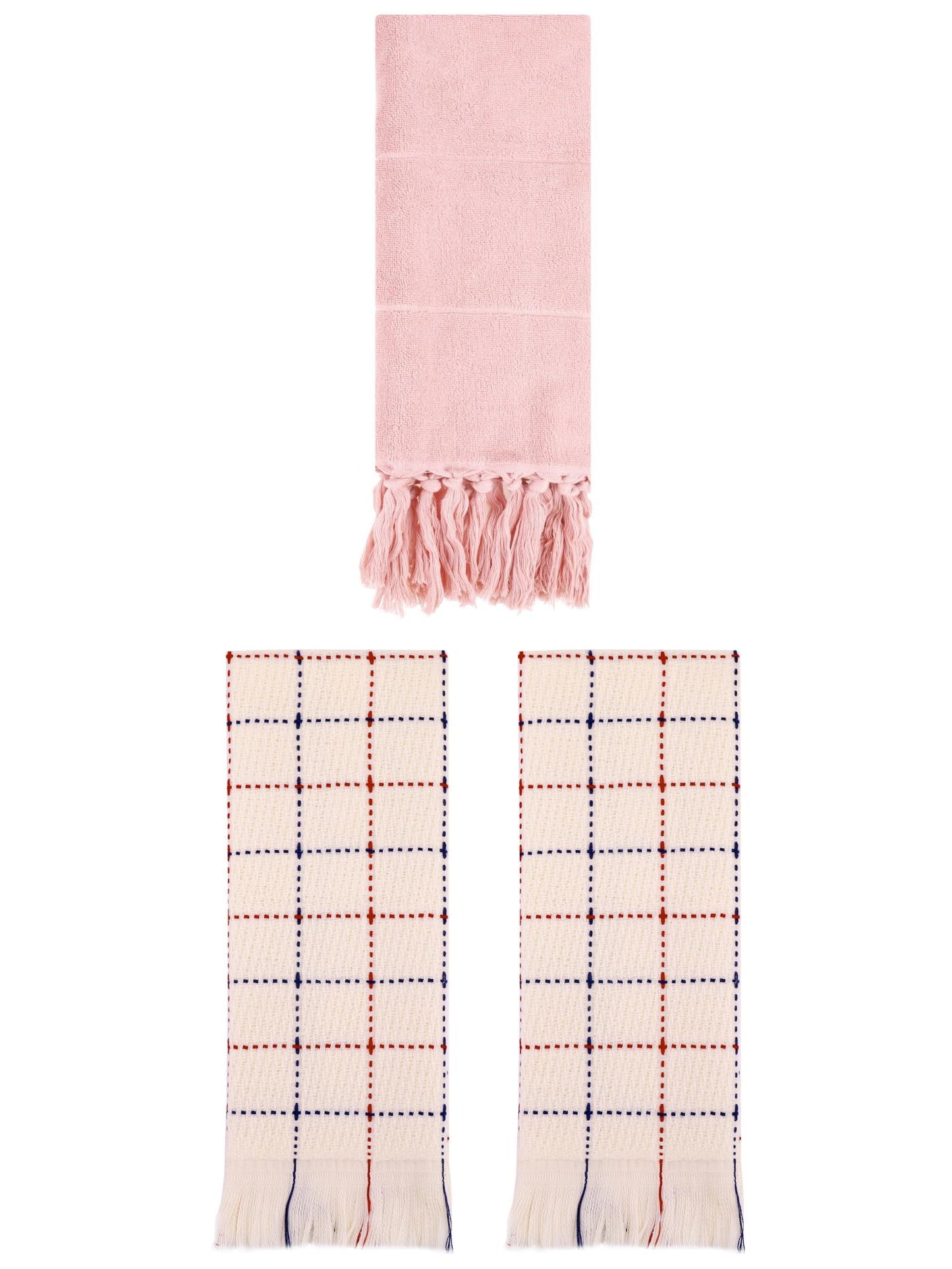 Unique Bargains 3 Pack Cotton Soft Turkish Bath Towel Pink/Beige 14"x30"/13"x29"
