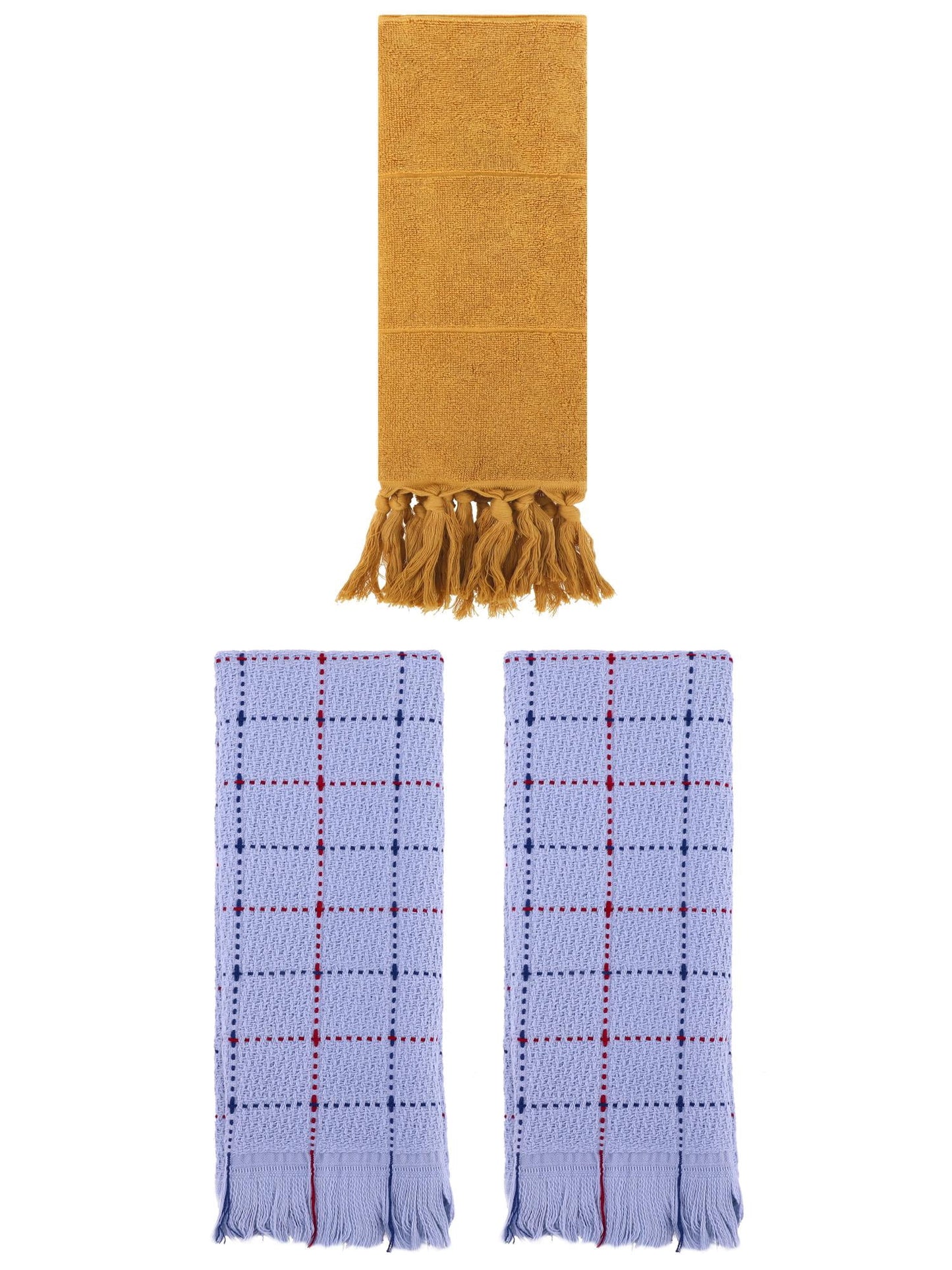 Unique Bargains 3 Pack Cotton Soft Turkish Bath Towel Yellow/Blue 14"x30"/13"x29"