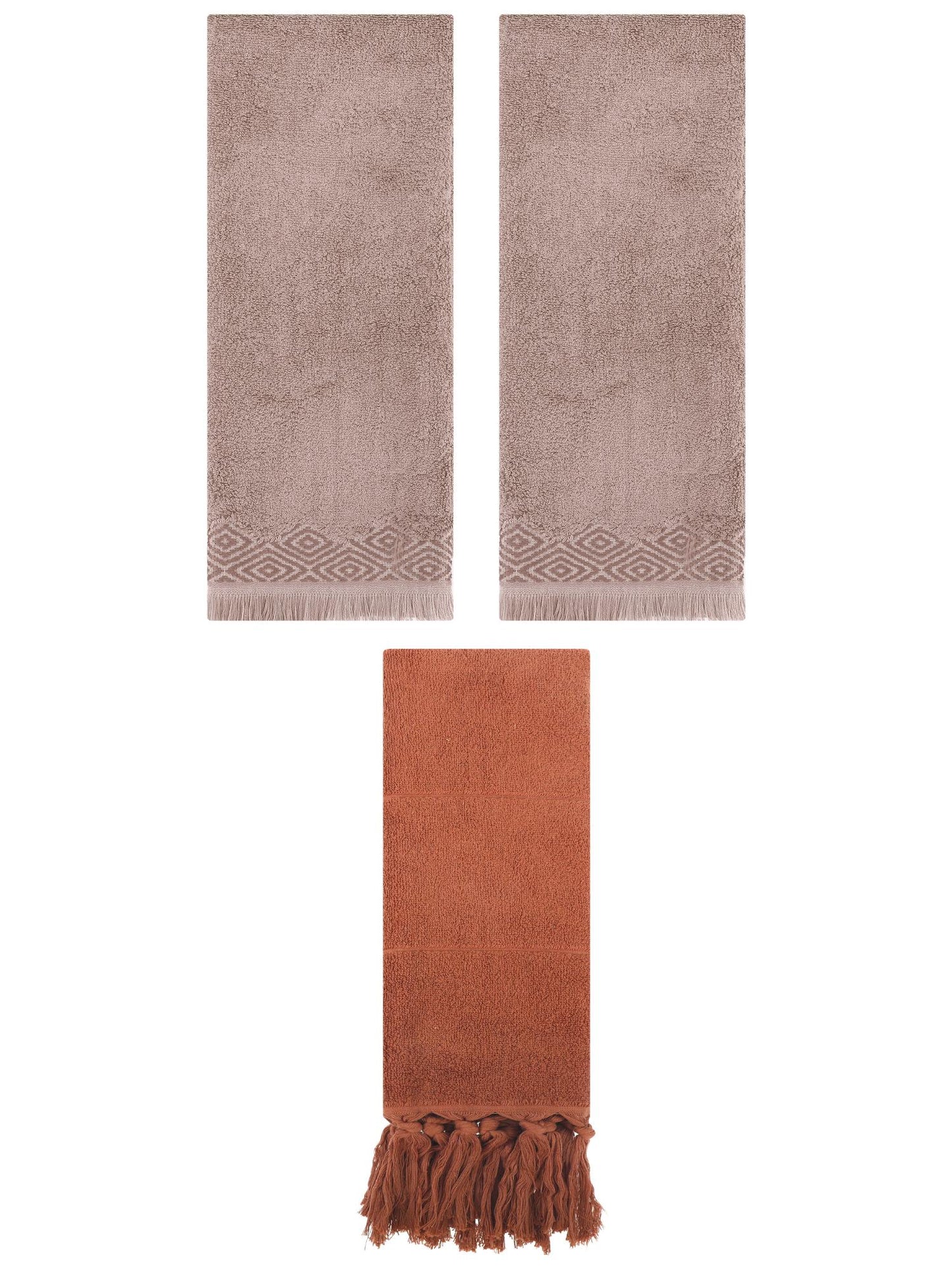 Unique Bargains 3 Pack Cotton Turkish Hand Towels Brown 14"x30"/13"x29"