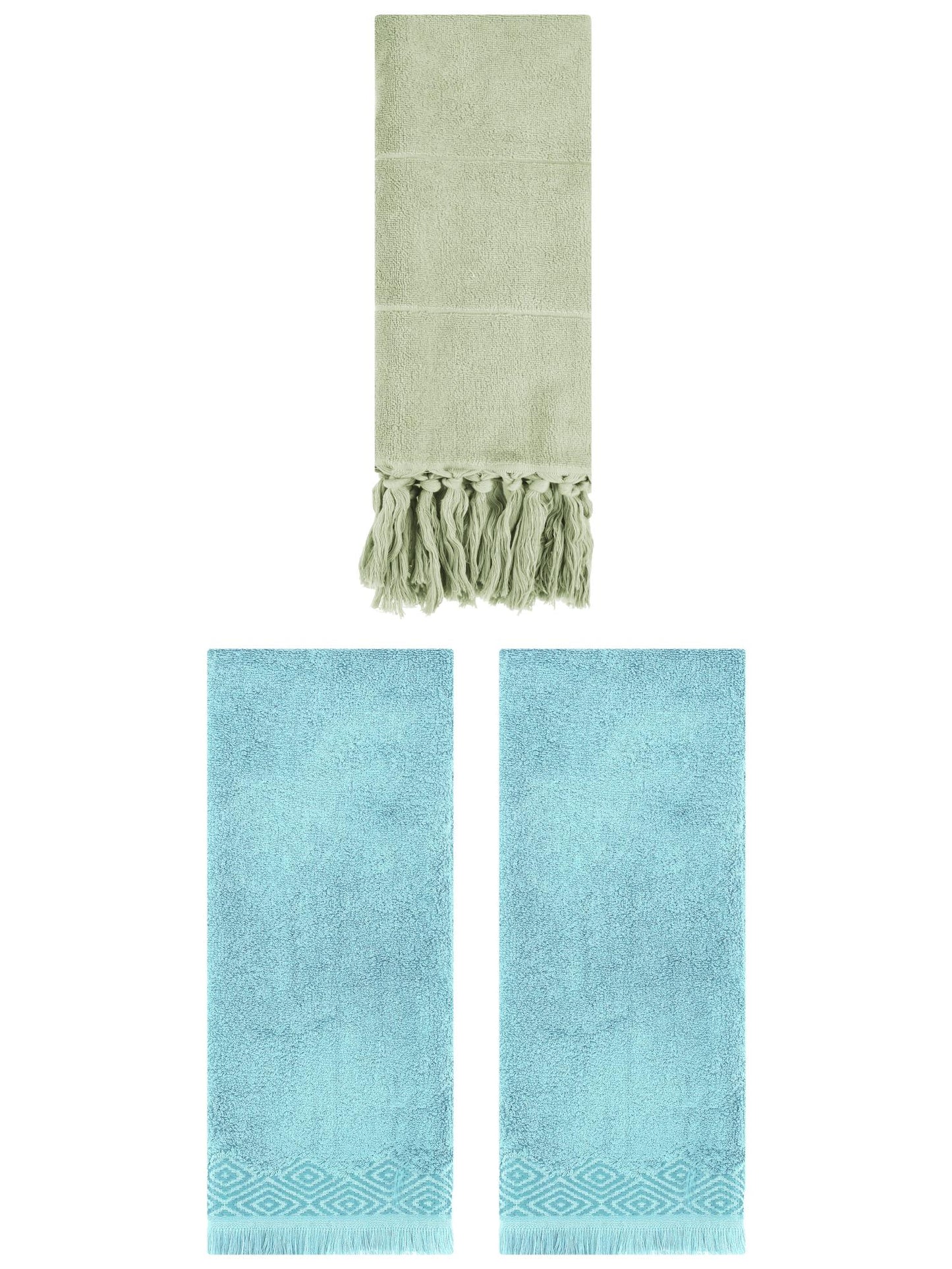 Unique Bargains 3 Pack Cotton Turkish Hand Towels Green/Blue 14"x30"/13"x29"